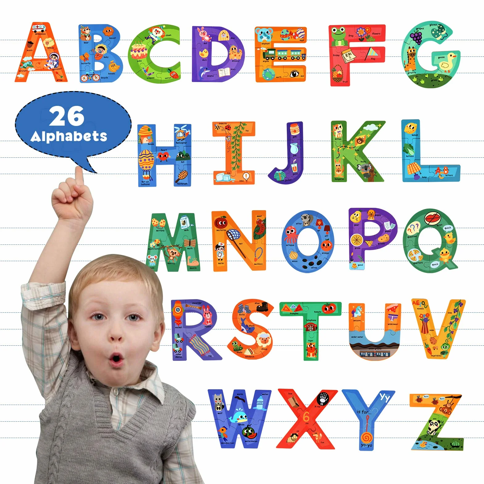 SYNARRY Puzzle Alfabeto Bambini 3 4 5 6 Anni, Puzzle con Lettere in Legno, Giochi Giocattolo Educativi per Scuola Materna