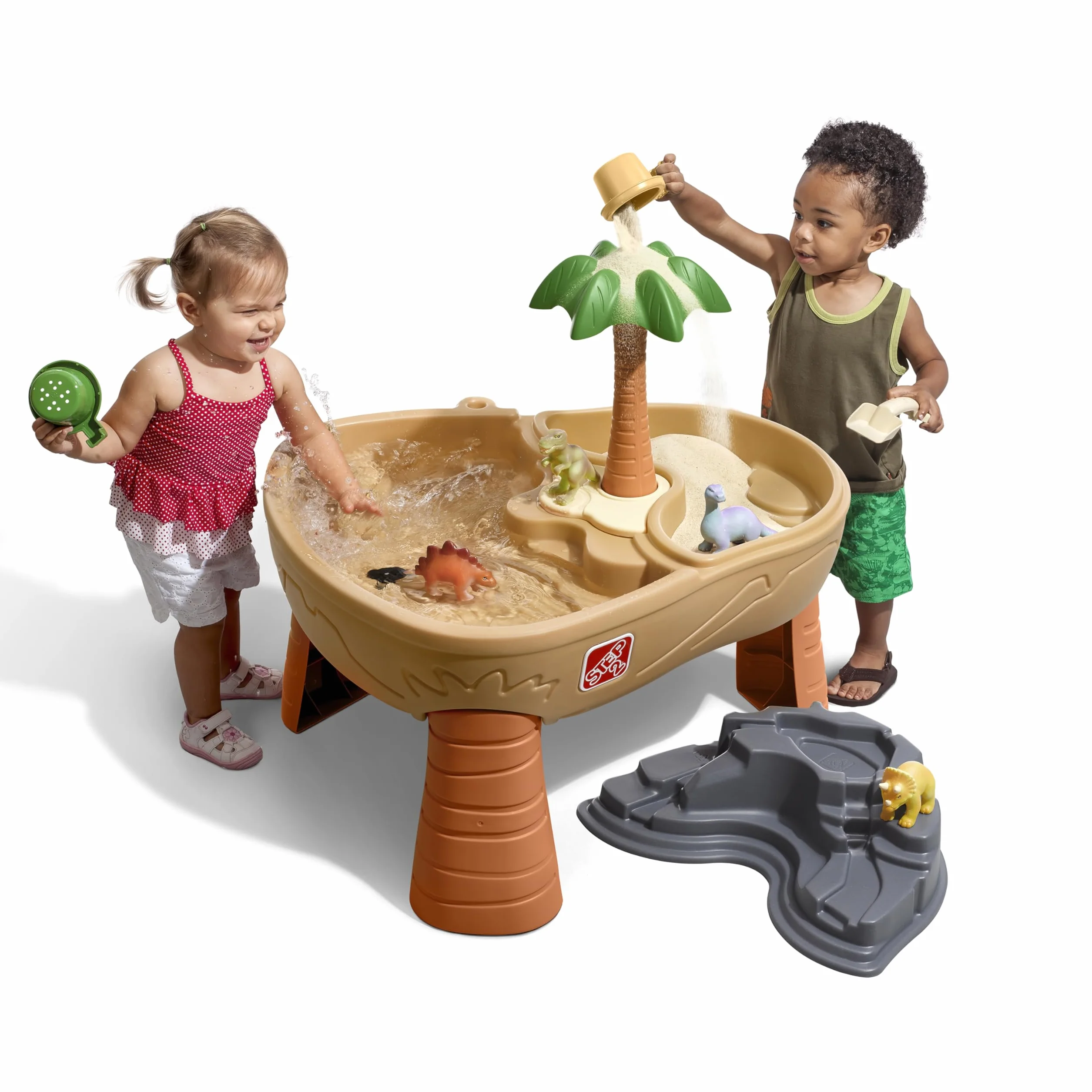 Step2 Dino Dig Tavolino da Sabbia e Acqua | Sand And Water Table per 15L di Acqua e 9kg di Sabbia | incl 7 Accessori | Giochi d'Acqua per Il Giardino