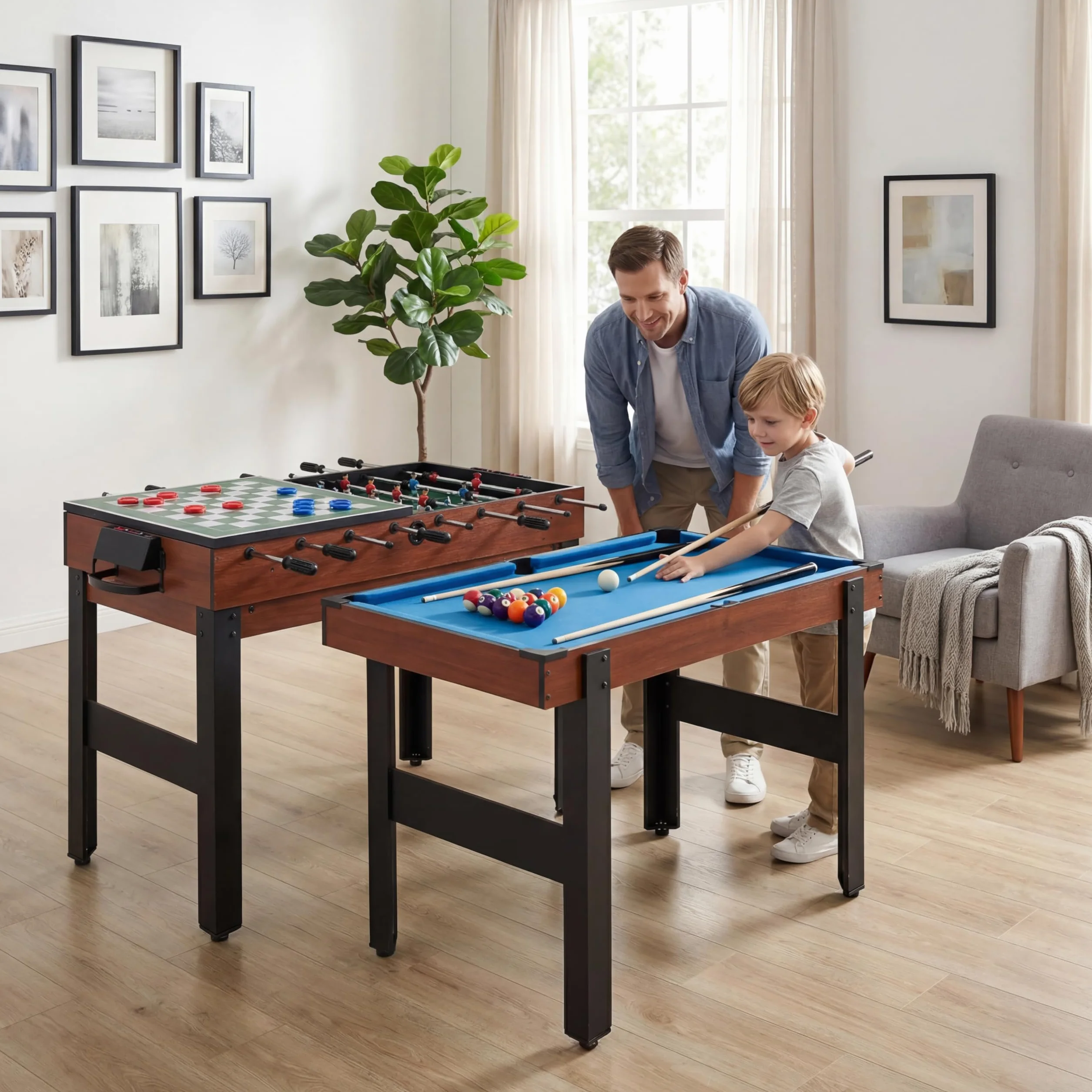 HOMASIS 14 in 1 Tavolo Multigioco, Tavolo da Gioco Multifunzione con Calcio Balilla, Basket, Biliardo, Hockey, Ping Pong, Scacchi, Dama, Backgammon, Carte da Poker per Bambini e Adulti