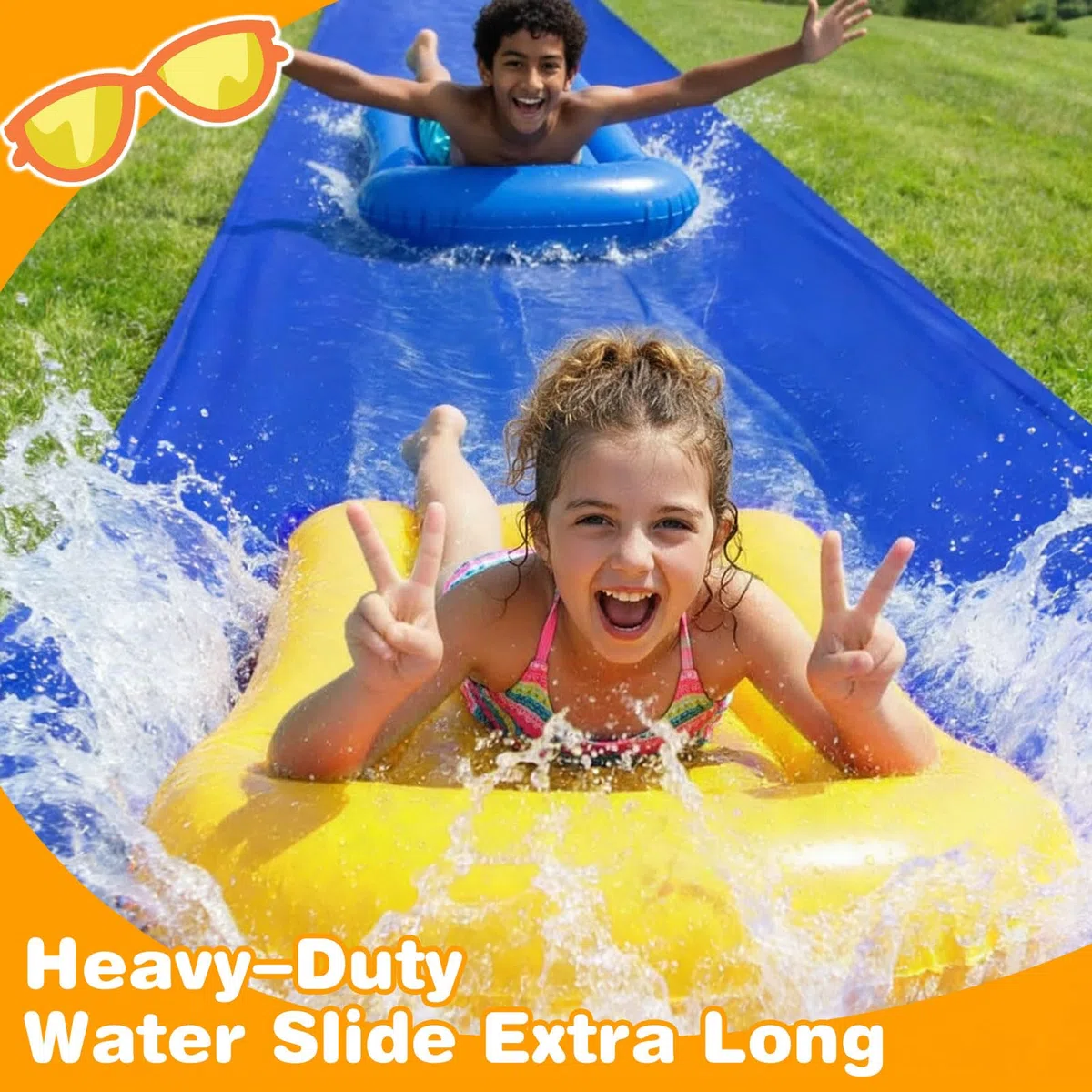 Scivolo Acquatico da 9,1 m con 2 Tavole Gonfiabili e Pali per Bambini e Adulti
