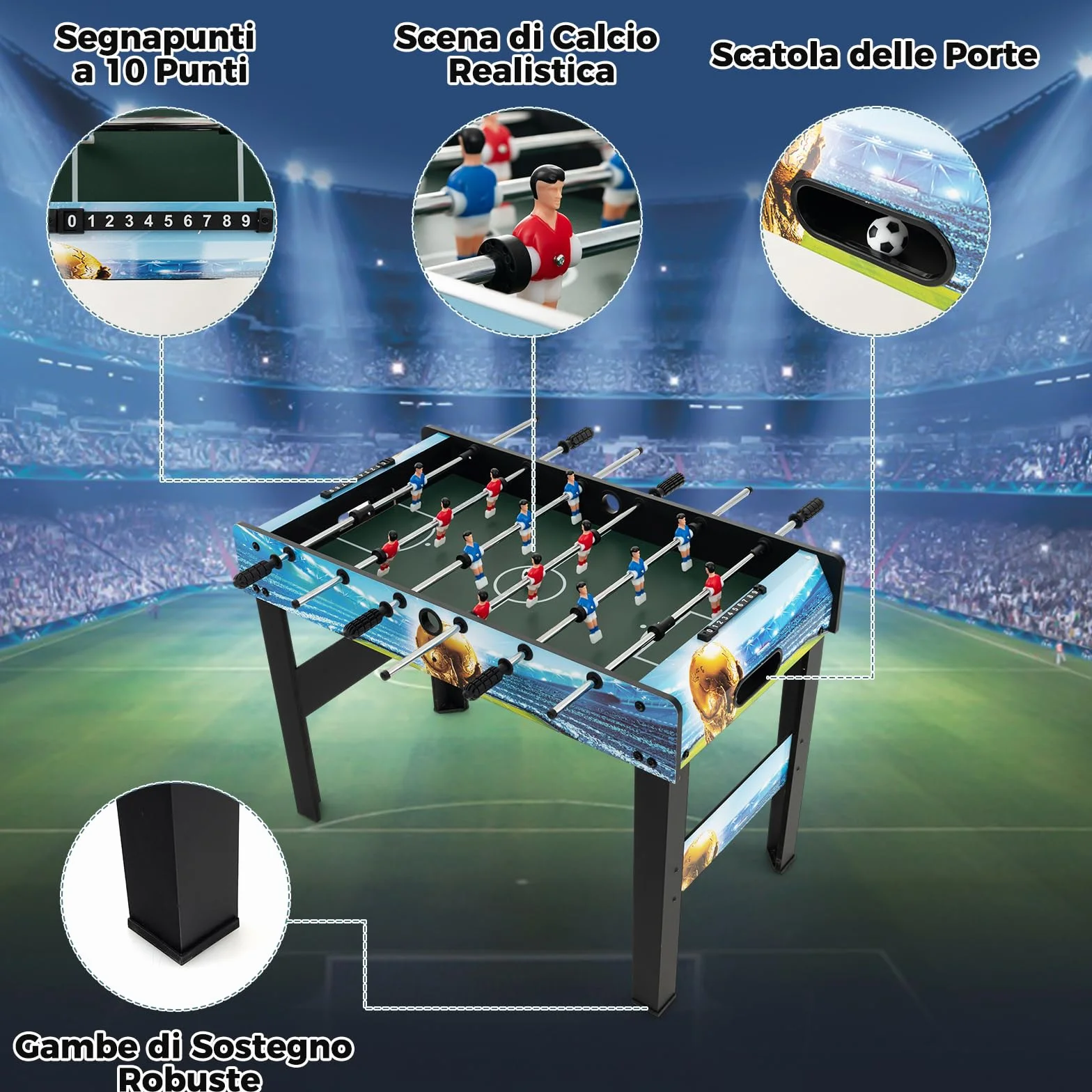 COSTWAY Mini Calcio Balilla, Calcetto con Segnapunti e Gambe Rimovibili, Gioco da Sala Giochi Salvaspazio per Sala Giochi Feste, 94x51x68,5 cm