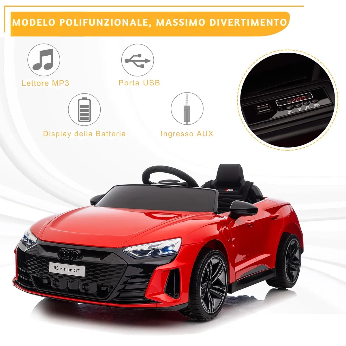 AUDI RS E-tron 12V Auto Elettrica per Bambini 3-5 Anni con Doppi Motori, MP3, Telecomando Rosso