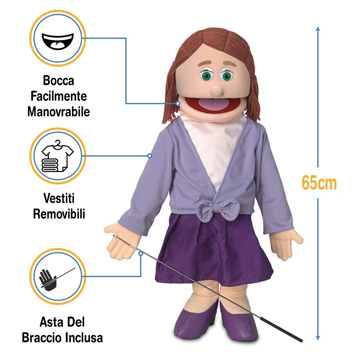 Marionetta in stile ventriloquo a corpo pieno 65 cm per mamma e insegnante pesca