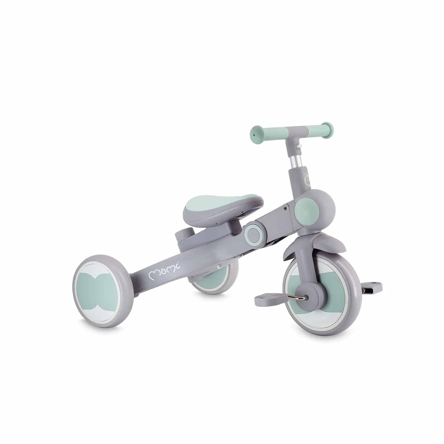 Triciclo per bambini MoMi 4in1 SOLIVIA con manubrio telescopico, cinture di sicurezza a 5 punti, per bambini a partire da 12 mesi, con capottina parasole, ruote in PU, borsa e portabicchiere