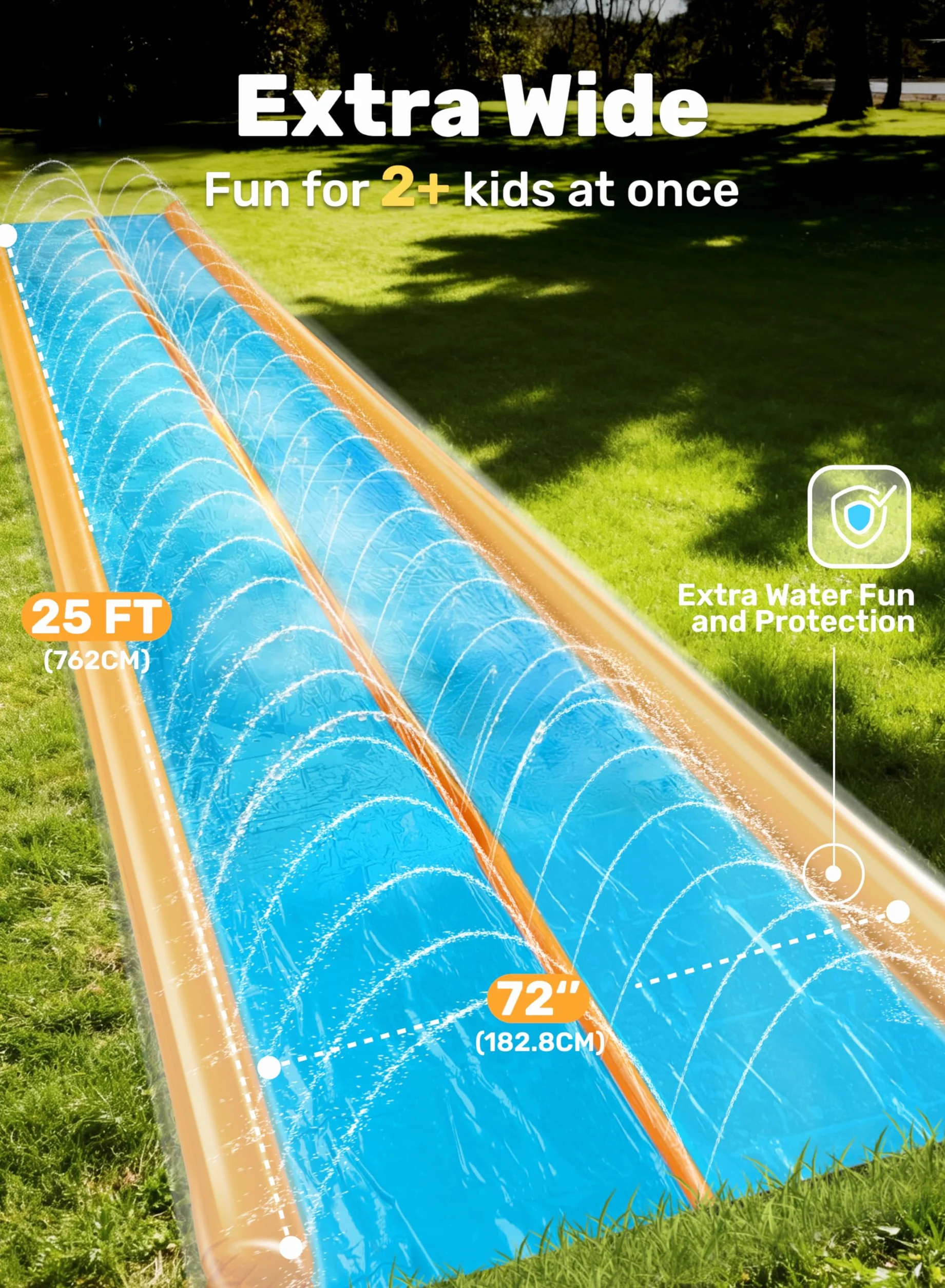 Sloosh 762 × 183 cm doppio scivolo d'acqua per prato con irrigatore e 2 tappetini gonfiabili