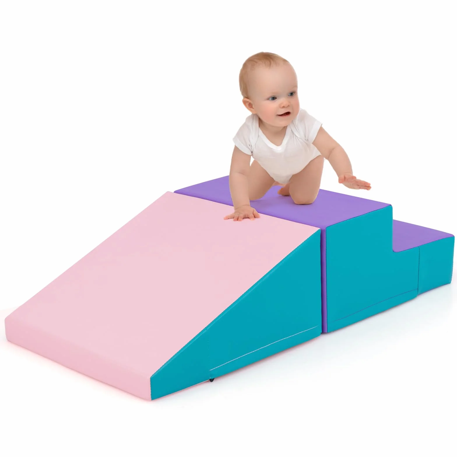 COSTWAY Set di 2 Blocchi per Gattonare e Arrampicare per Bambini, Schiuma Morbida Gioco Attivo Interno, Viola e Rosa