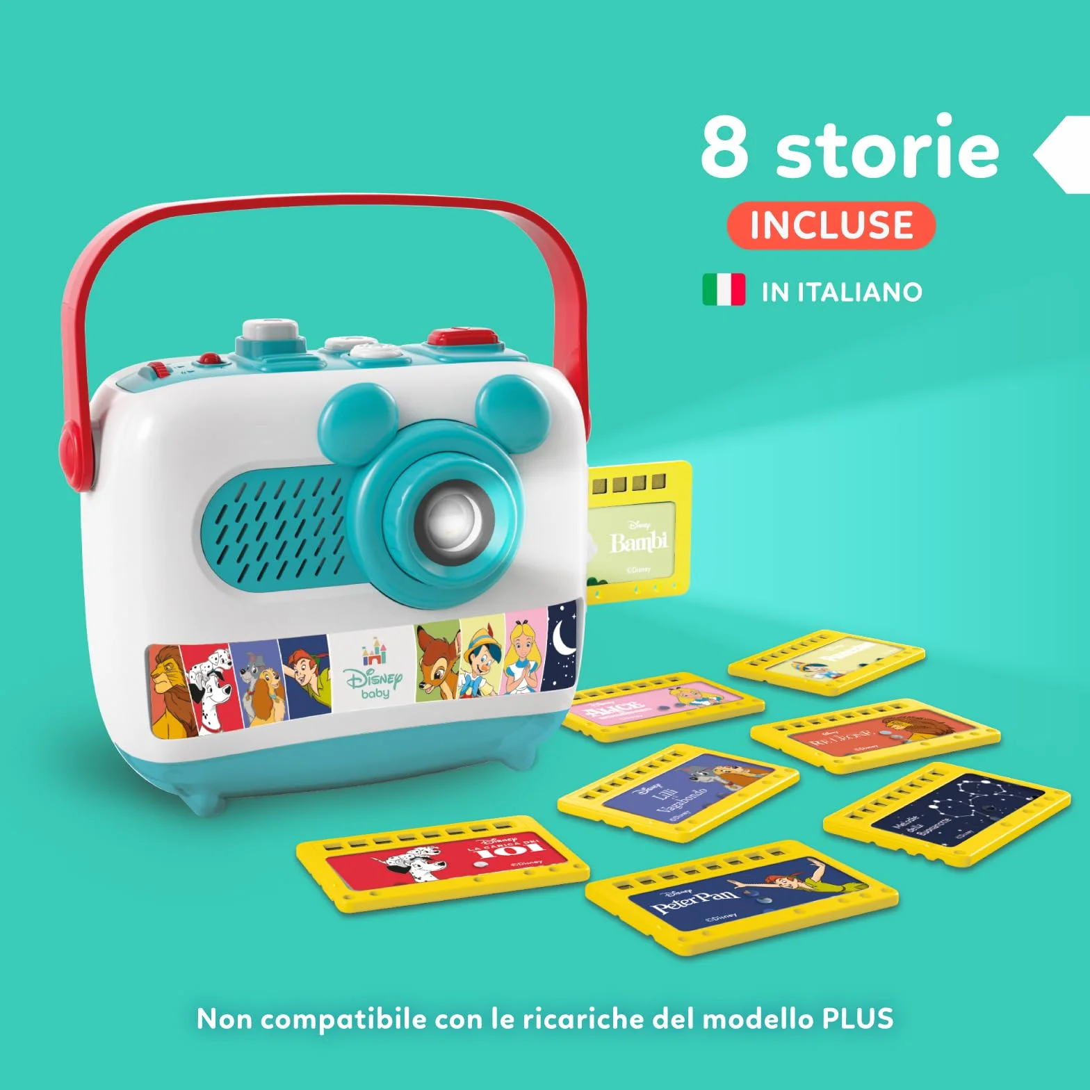 Clementoni Disney Baby Proiettore Raccontastorie, Storyteller per Bambini 1-6 Anni, con 8 Diapositive dei Grandi Classici, Gioco Elettronico, Non Compatibile con Le Ricariche, in Italiano, 17819