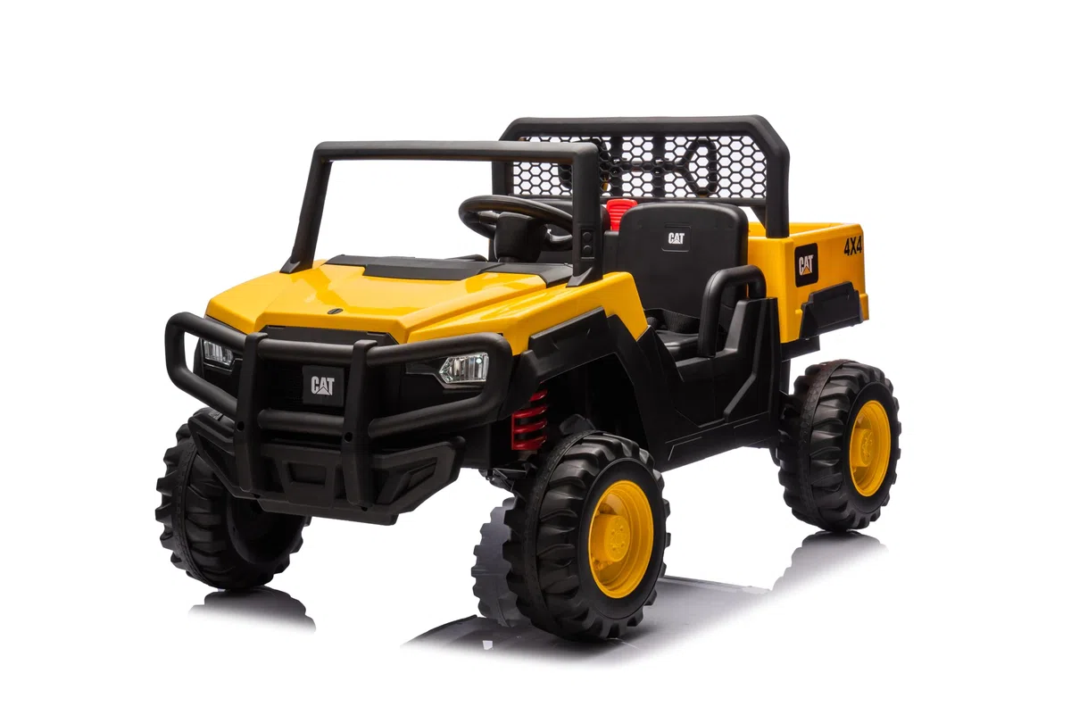 Caterpillar Macchina Elettrica 24V per Bambini Camion da Cantiere con Cassone Ribaltabile e Pala 4 Motori 100W Telecomando Genitori 50kg