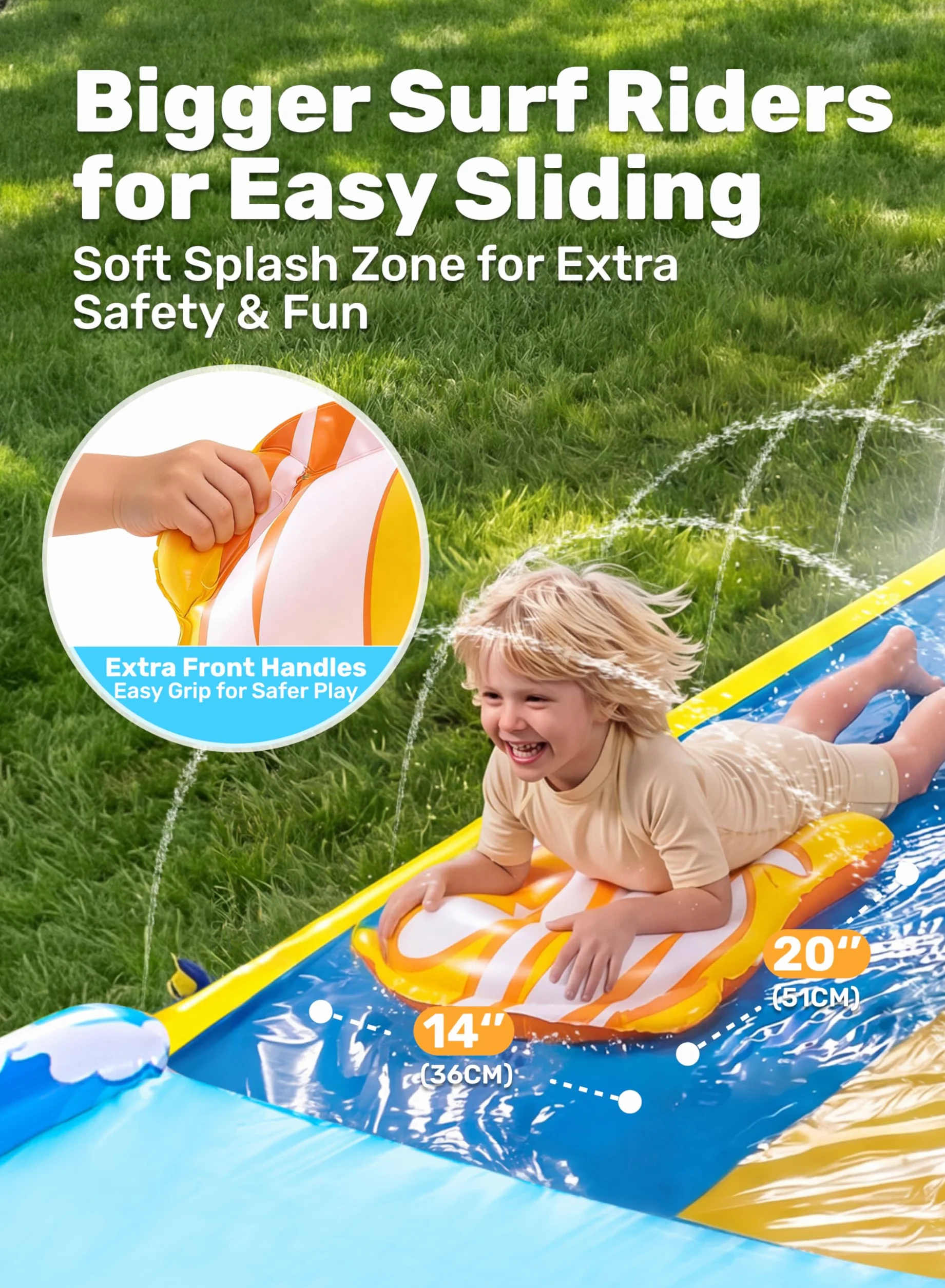 Sloosh Scivolo d'Acqua Triplo con Onde 22,5ft x 84in, Scivolo da Giardino con 3 Bodyboard e Irrigatore, Gioco d'Acqua Estivo per Bambini e Adulti