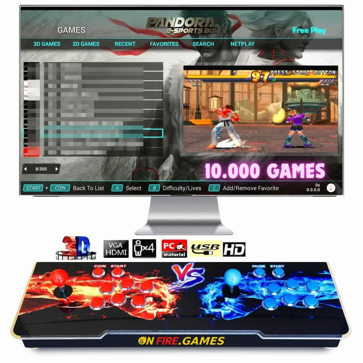 ONFIRE GAMES | PandoraBox E-SPORT | Console Arcade Standalone Con Più di 10000 Titoli Installabili Made in Italy | Tasti Personalizzabili e Controlli Arcade Classici (nero e rosso)