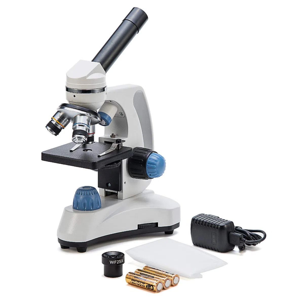 SWIFT Microscopio monoculare composto SW150 con ingrandimento 40X-1000X, ottica in vetro, oculare extra 25X, messa a fuoco grossolana e fine, doppia illuminazione e capacità senza fili