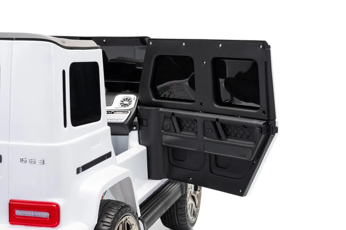 FINOOS Mercedes G63 AMG auto elettrica per bambini con telecomando, sedile in pelle, nero