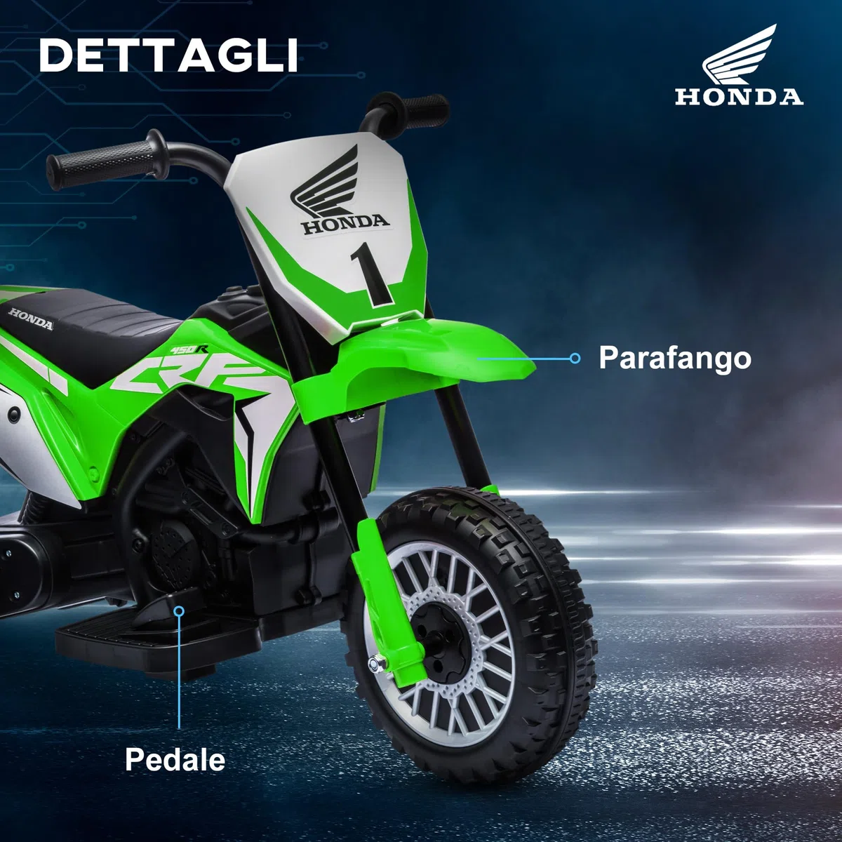 Moto da Cross Elettrica per Bambini HOMCOM Licenza Honda CRF450RL 3 Ruote 71x40.5x43.5 cm Verde