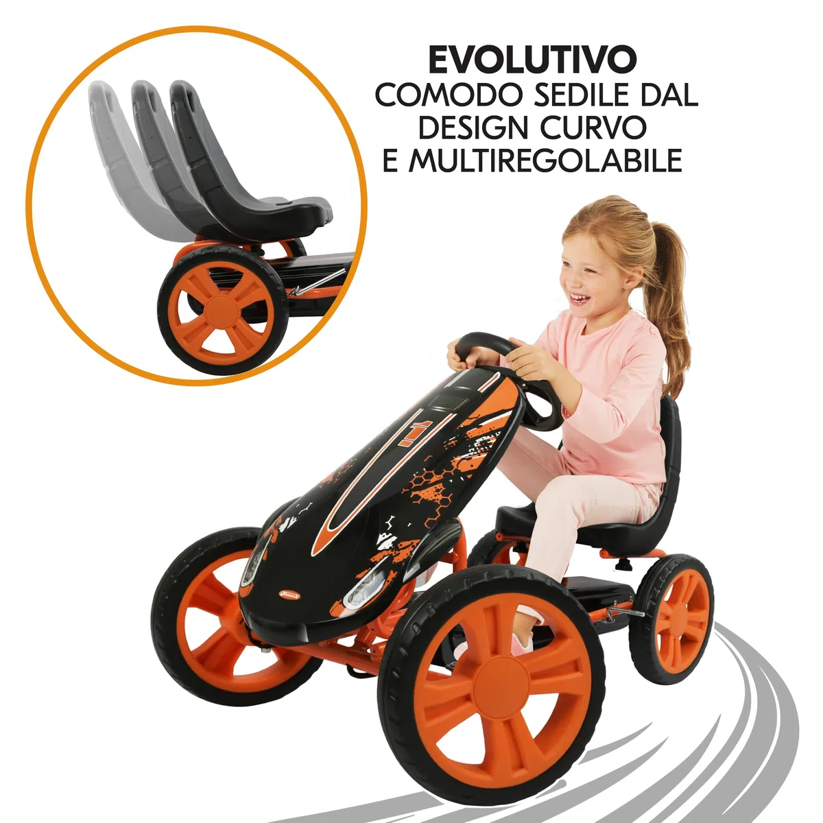 Hauck Speedster Go Kart a Pedali per Bambini 4-50 kg 90-110 cm Freno a Mano Sedile Regolabile Ruote EVA Telaio Acciaio