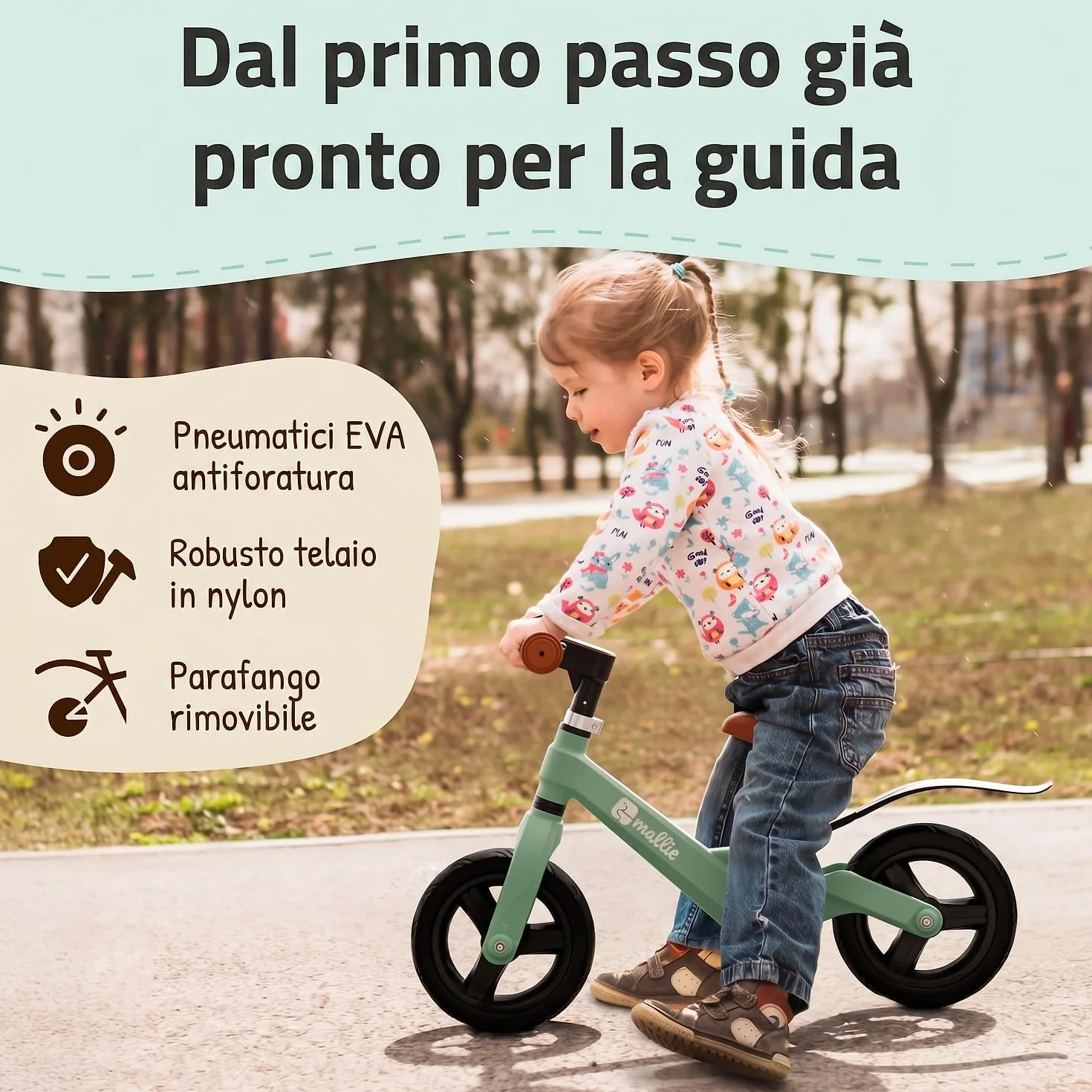 Mallie® Bicicletta Bambini 2-3 Anni con campanello - Balance Bike, Regalo Bambina 3 Anni, Giochi Bambina 2 Anni, Bici Senza Pedali 2 Anni, Regalo Bambino 4 Anni