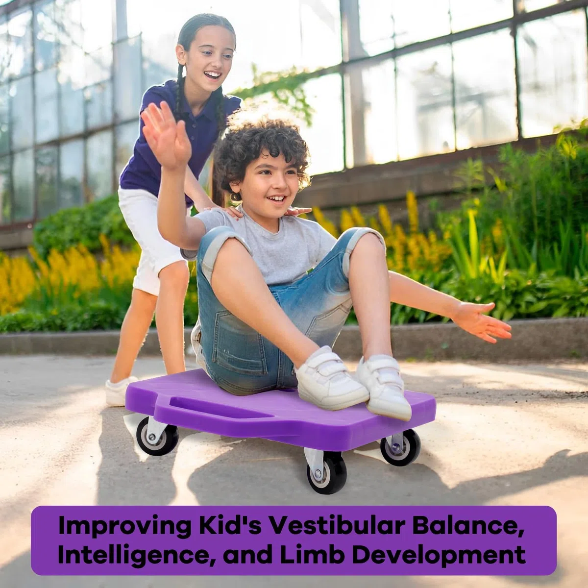 Rollbrett Balance Board Für Kinder,Kindersport ab 3 Jahren zur Förderung von Balance, Motorik & Koordination,Scooter Board mit Haltegriffen und Umlenkrollen