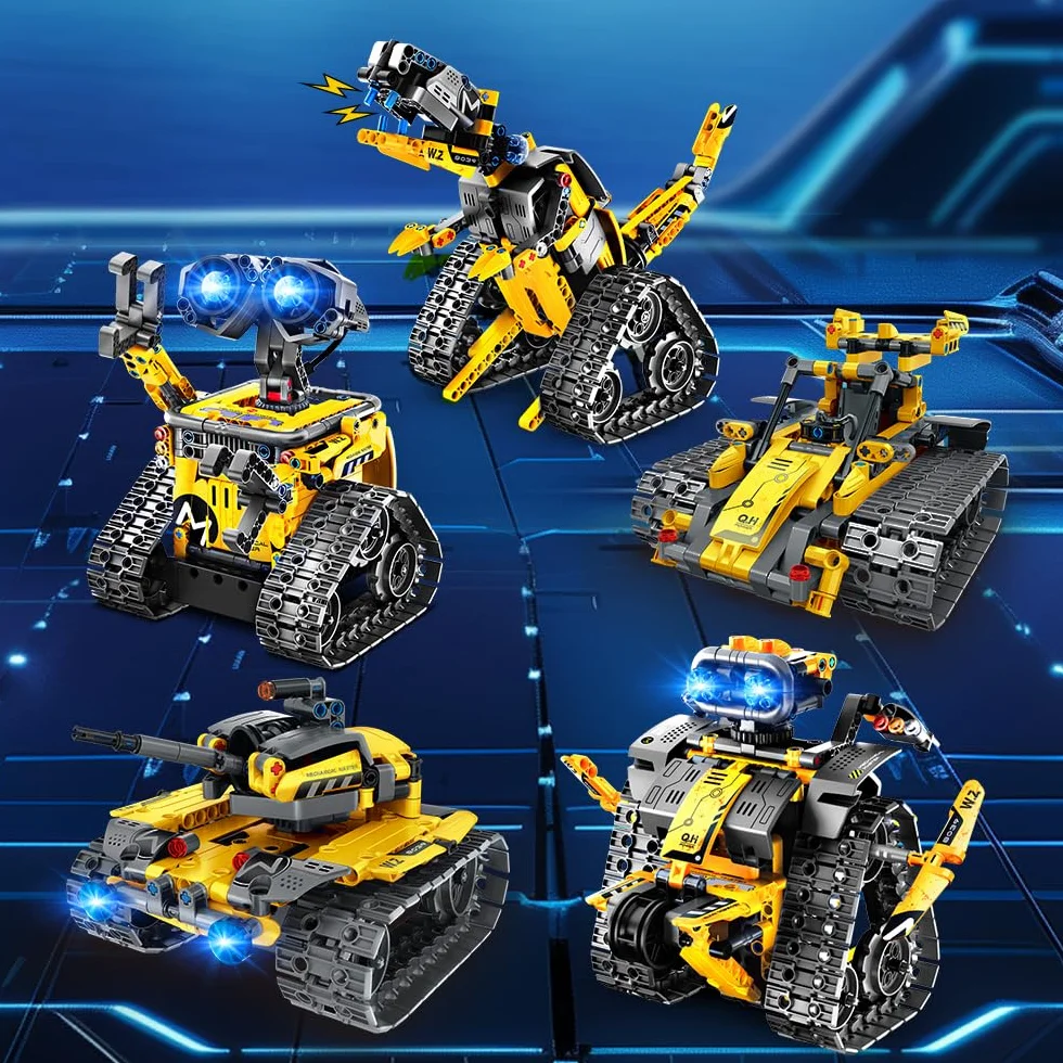 CUBIMANA Robot Tecnologico 5-in-1 per Bambini - Giocattolo di Costruzione Telecomandato Con App, Robot da Parete, Regali di Dinosauri per Ragazzi e Ragazze 6-12+ Anni