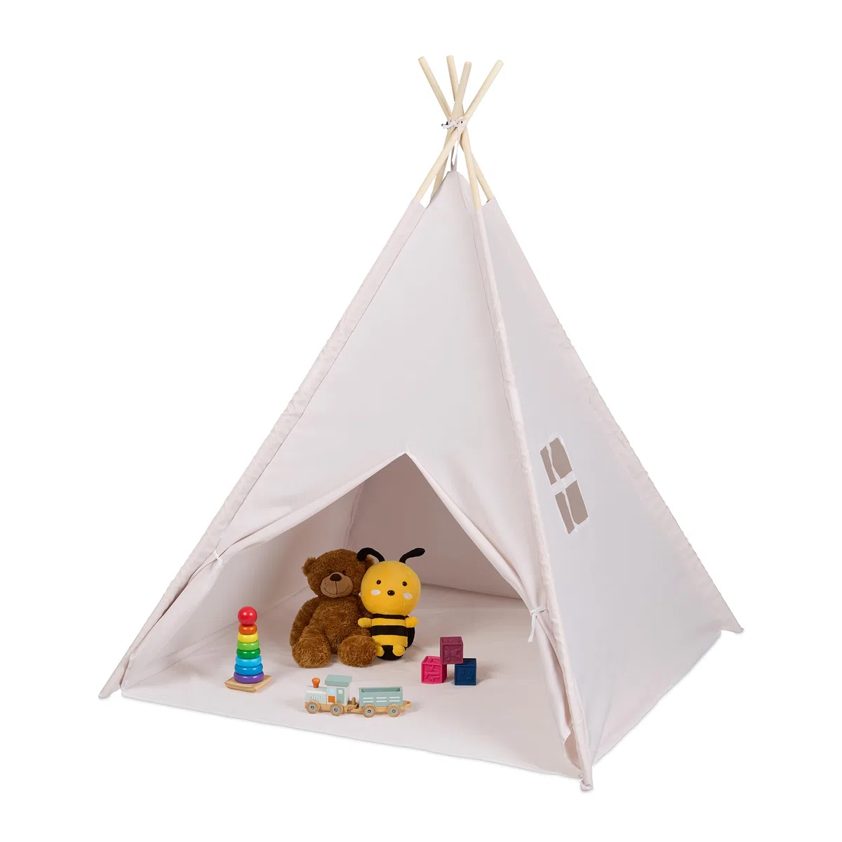 Relaxdays Tenda Bambini Capanna Indiana Gioco Tappetino Interni Esterni 158x125x125 cm Beige
