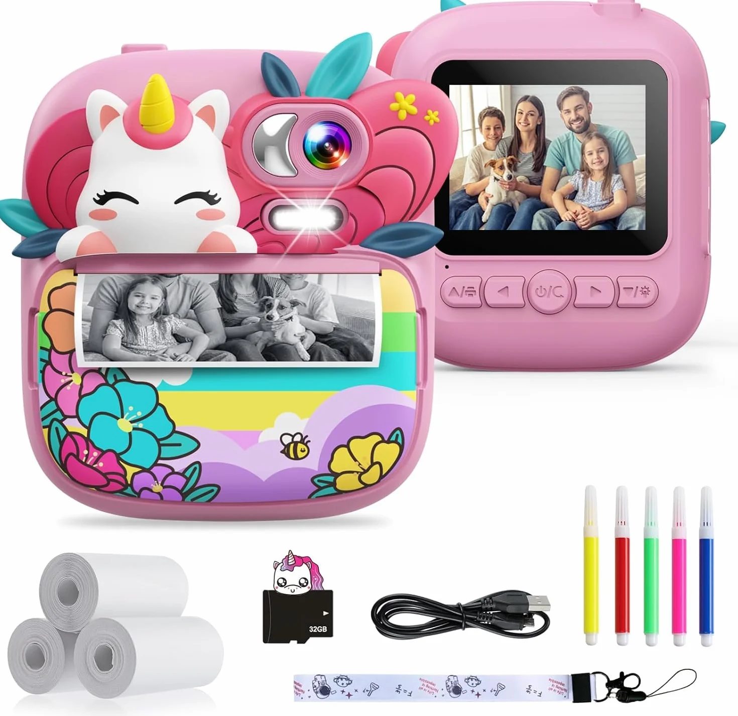 TIATUA Macchina Fotografica Bambini Istantanea, 2.4 Pollici 1080P HD Fotocamera Bambini con 32GB Scheda & Carta da Stampa, Regali per bambini dai 3 ai 12 anni