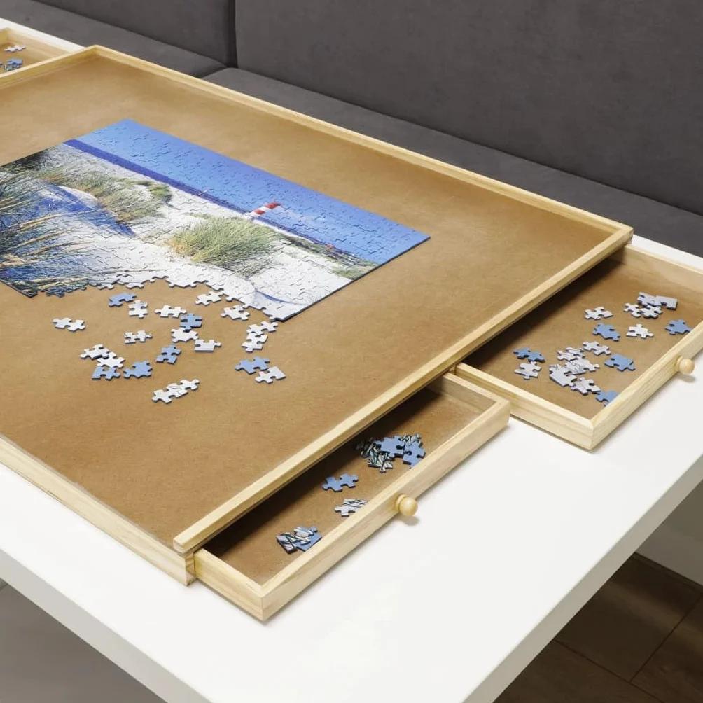 HI Tavolo per Puzzle con 4 Cassetti 76x57x4,5 cm in Legno
