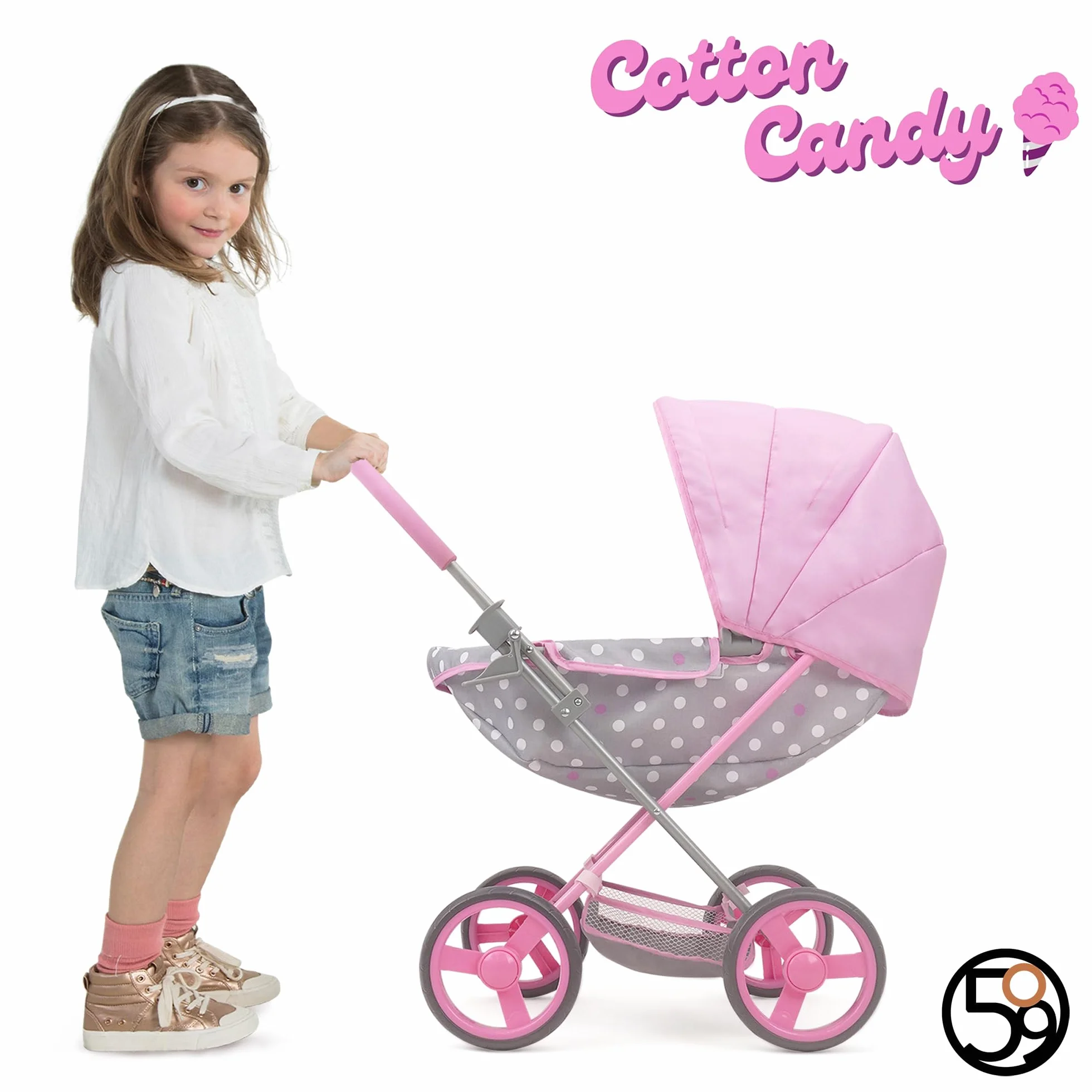 509 Crew Doll Pram n Feed 8 Piece Combo Play Set, Classic Doll Pram, Doll High Chair, Diaper Bag, 5 Piece Feeding Toys, for Dolls 46cm, Pretend Play for Kids Ages 3+