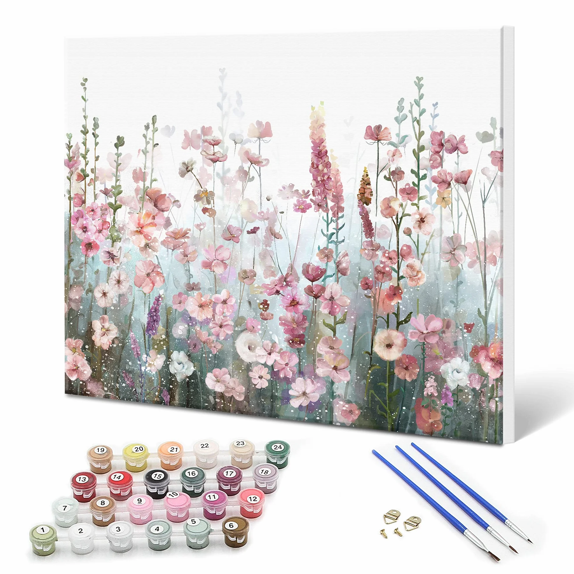 SUMGAR Dipingere con i Numeri Adulti Bambini Fiori, Kit per Dipingi con i Numeri, di Pittura Acrilica Fai-da-Te per su Tela con Pennelli, Paint by Numbers 40 x 50 cm (con Cornice)