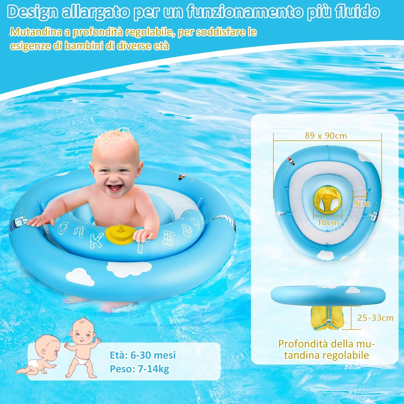 MYCARBON Salvagente Neonato 6 Mesi – 30 Mesi con Parasole Mutandina Regolabile Salvagente Bambini con Pompetta Galleggiante Ciambella per Mare Piscina