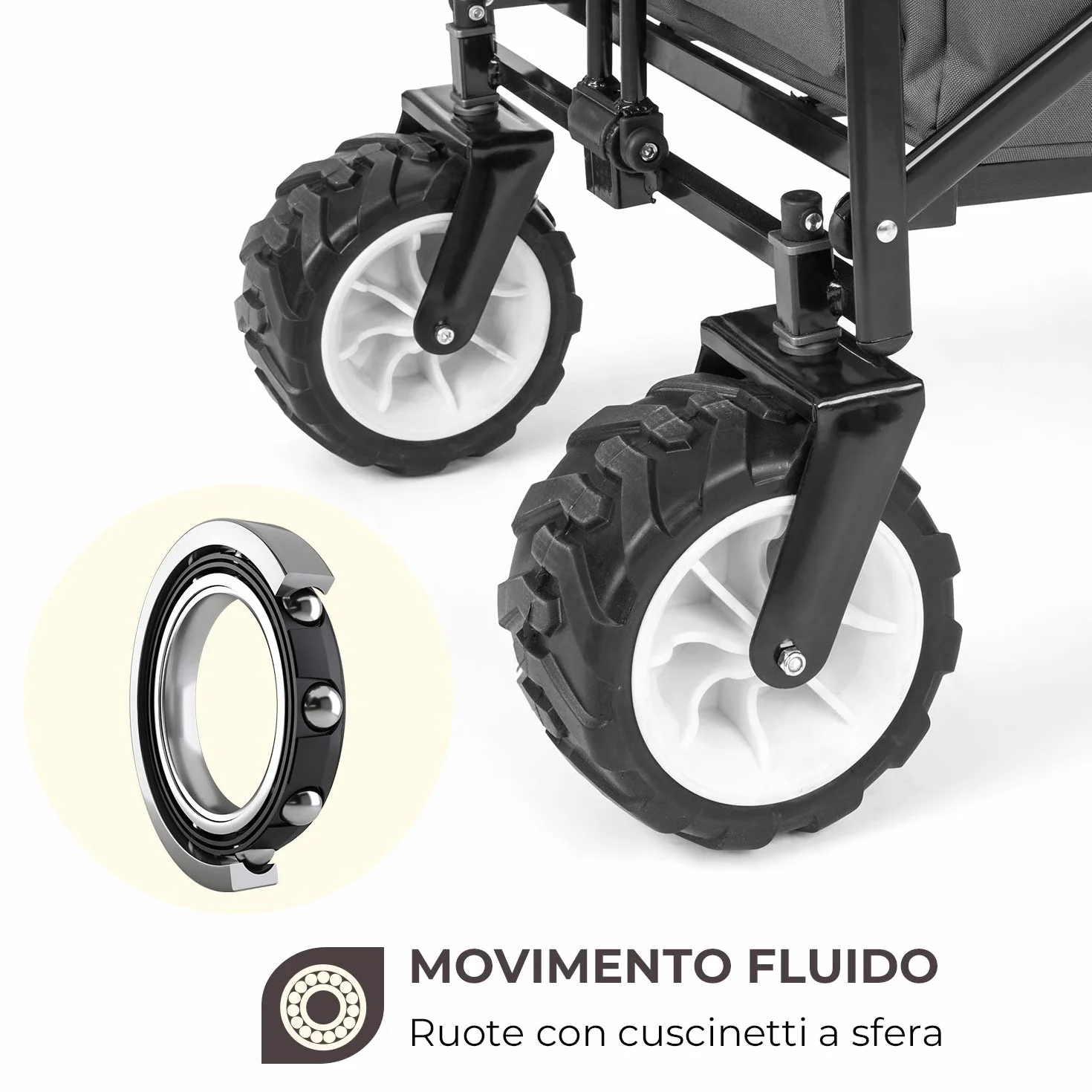 Waldbeck Easy Rider - Carretto, Carretto a Mano, Portata Fino a 70 kg, Copertura in Poliestere 600D, 2 Cinture di Sicurezza per Bambini, Pieghevole, Braccio Telescopico, Grigio