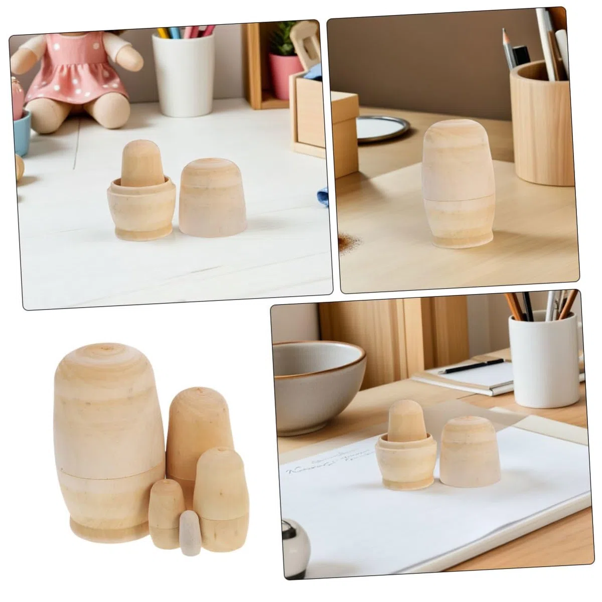 Set 5 Pezzi Bambole Matrioska in Legno da Colorare, Kit Educativo Fai da Te per Bambini