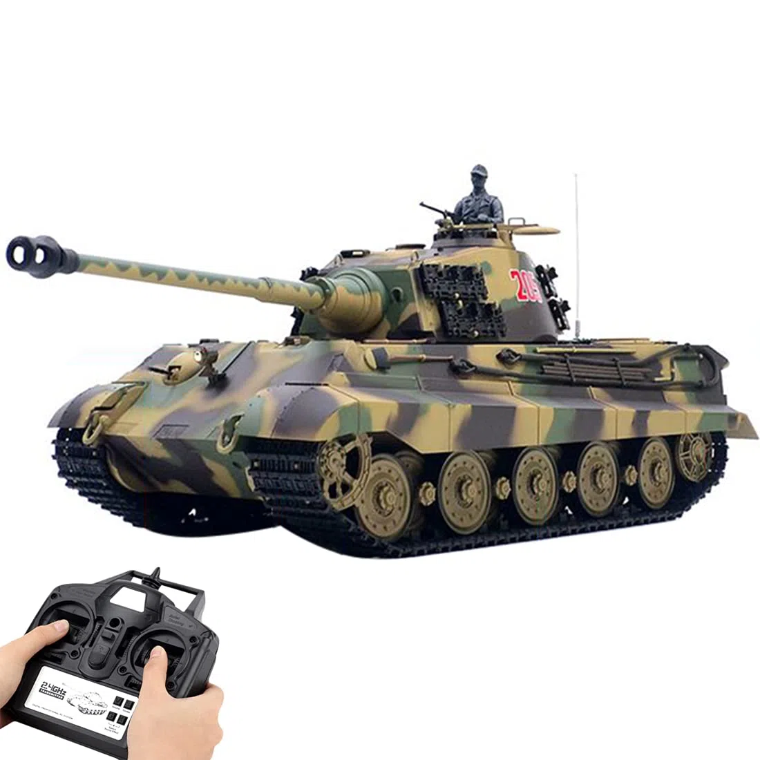 Carro armato RC in scala 1/16, 2,4 G tedesco Henschel Tiger King RC modello di carro armato militare con suono/fumo/effetto tiro, regalo per gli amanti dei veicoli militari RC