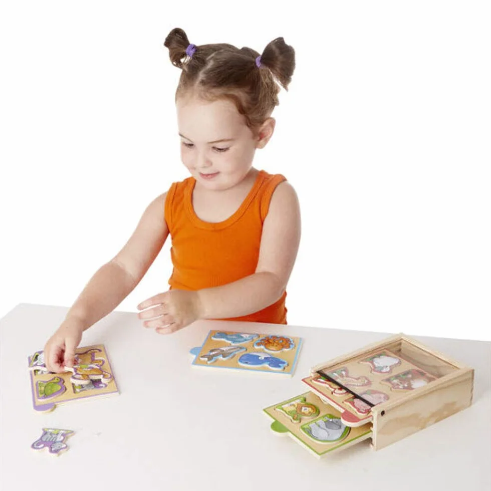 Melissa & Doug Set di 4 Mini Puzzle con Animali da Fattoria, Gioco Educativo, Sviluppo Attivita' Cognitive, Giocattoli Prima Infanzia, Regalo Bambini Bambine di 2 3 4 Anni