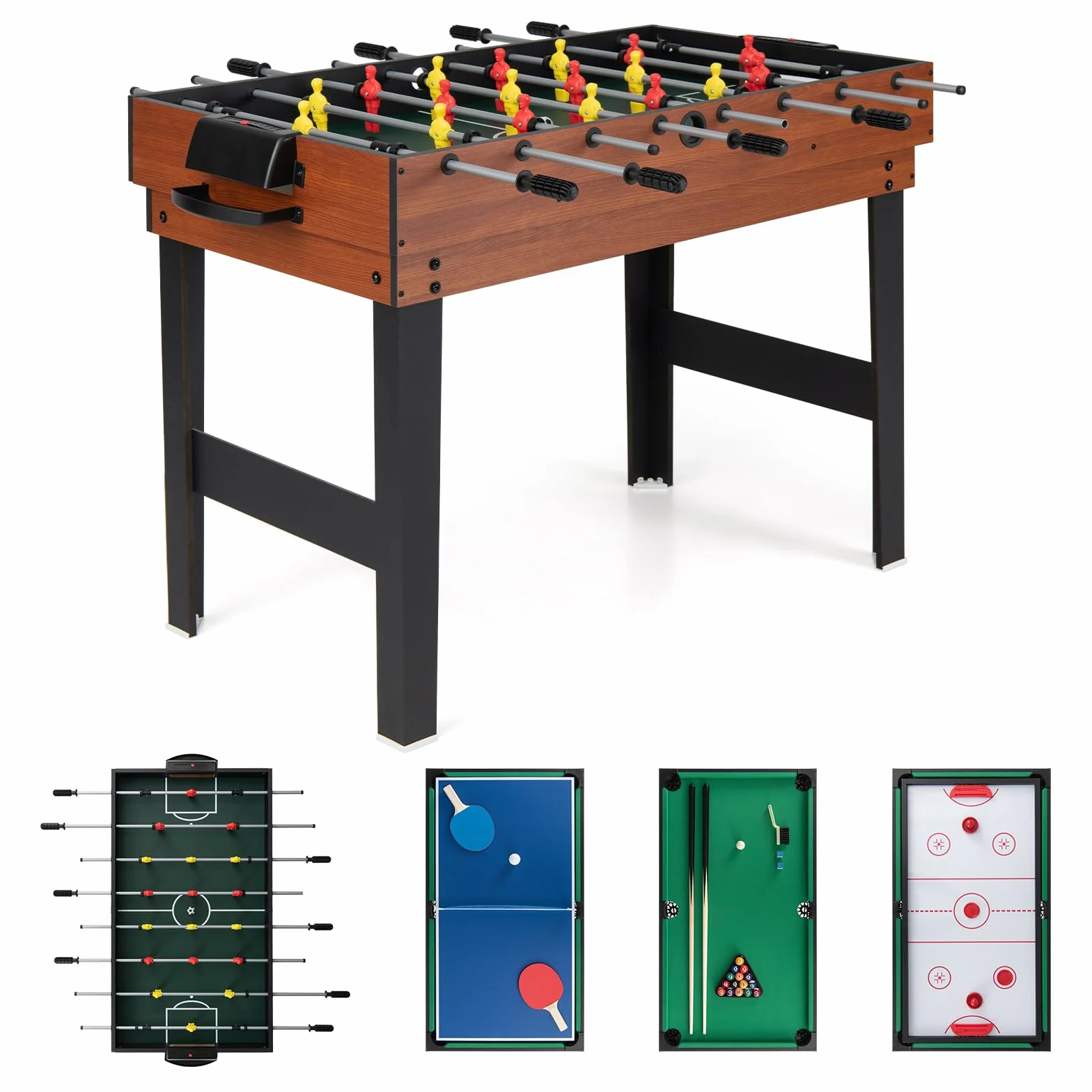 HOMASIS 4 in 1 Tavolo Multigioco con Calcio Balilla, Biliardo, Hockey e Ping Pong, Tavolo da Gioco in Legno per Bambini e Adulti con Accessori, Calcetto da per Casa, Bar, Ufficio