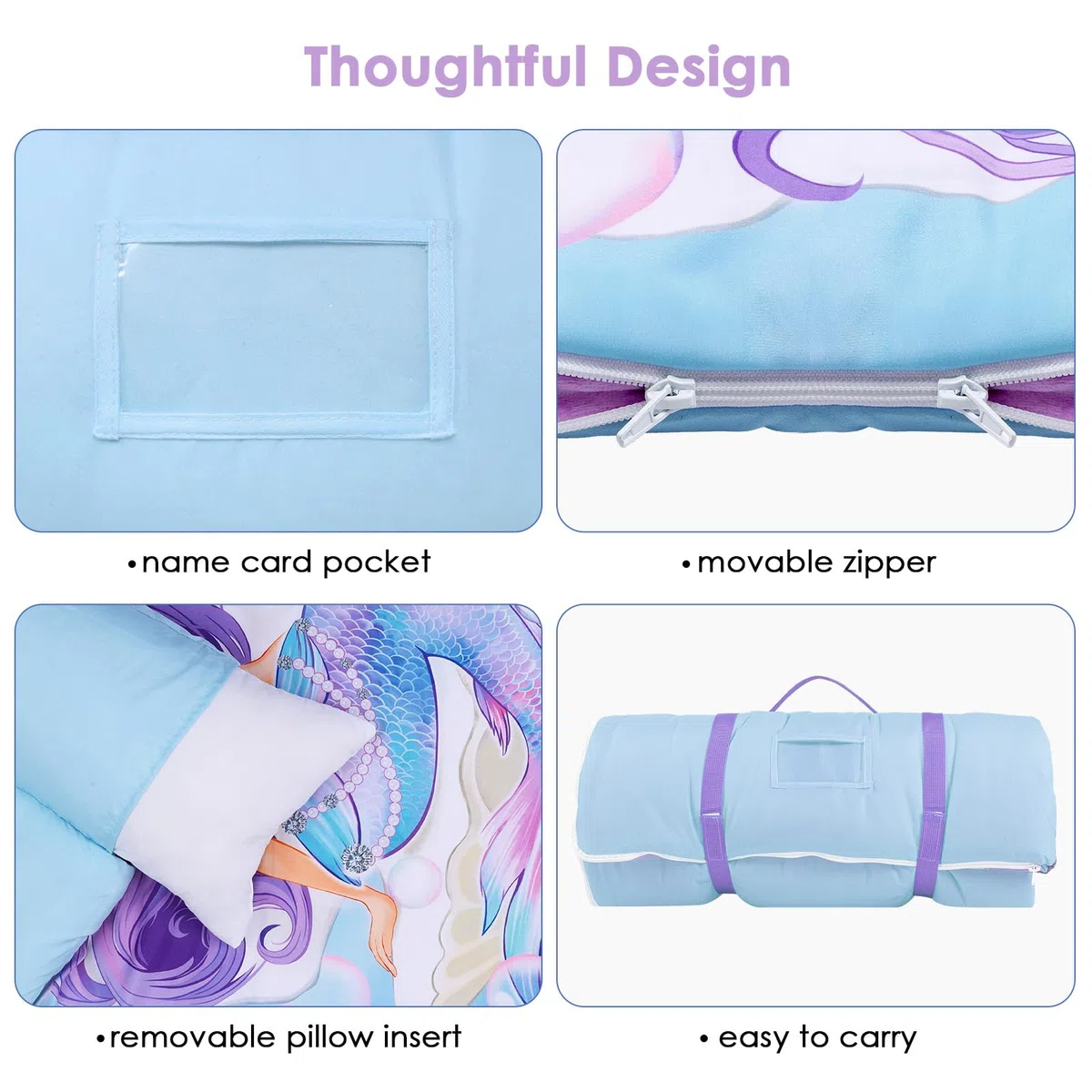 Grandi Dimensioni Sacco a Pelo Bambino con Rimovibile Cuscino 170×75cm, Pieghevole Nap Mat Caldo per Bambini Ragazze Ragazzi, Nap Mats con Doppia Cerniera per Campeggio, Scuola Materna e Asilo