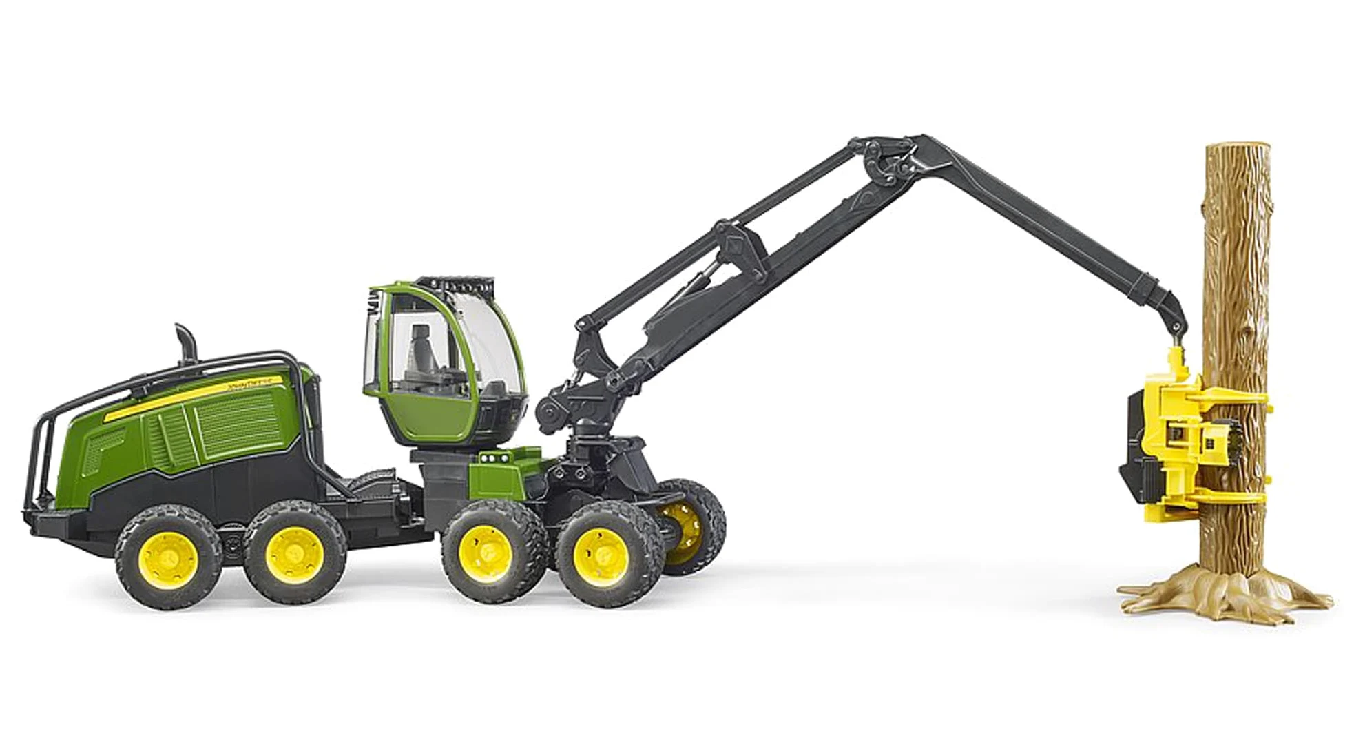 bruder 02135 - Mietitrice John Deere 1270G con 1 tronco, trattore, trasportatore di legname, giocattolo