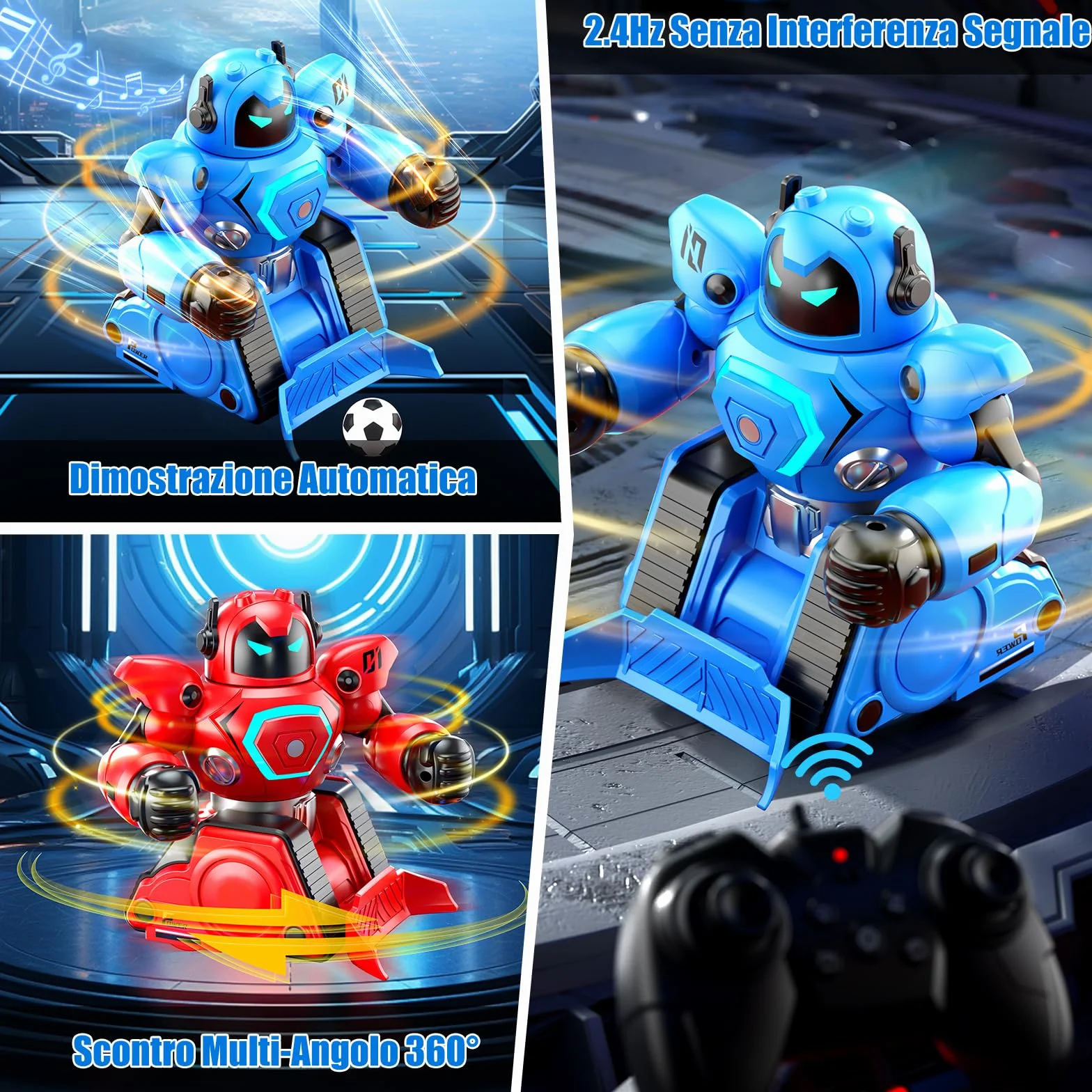 Herenear 2 Robot Kombat Telecomando per Bambini, RC Collision Robo Giocattolo, Combattimento Robot con Luce LED e Musica, Carrello da Calcio, Regali per Ragazzi Ragazze