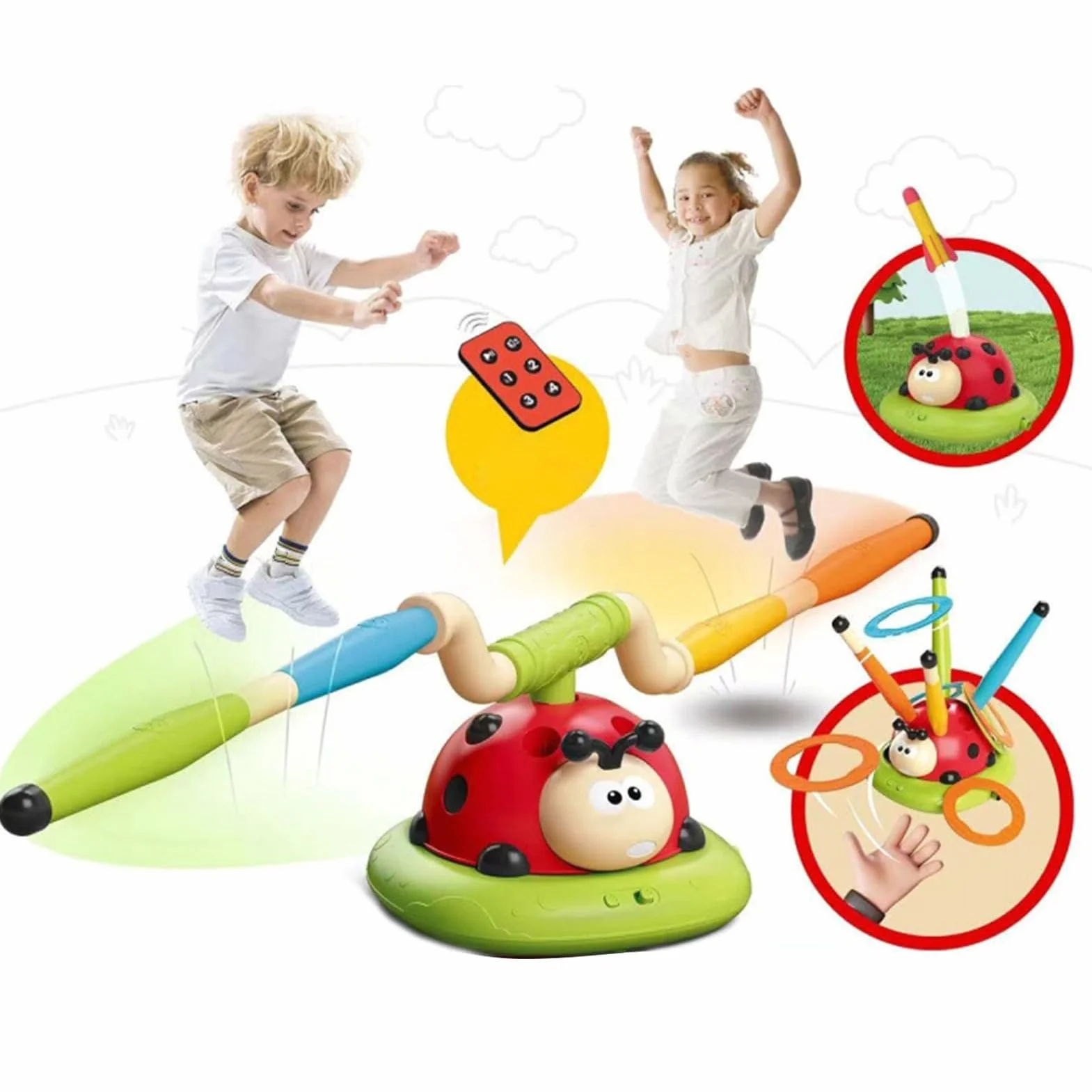 Giocattolo Coccinella - Gioco Anello Salto E Lancio | Lanciarazzi Interattivo Per Bambini, Attività All'aperto Con Musica E Funzione Di Salto, Dispositivo Di Allenamento Per Casa, , Cortile, Terr