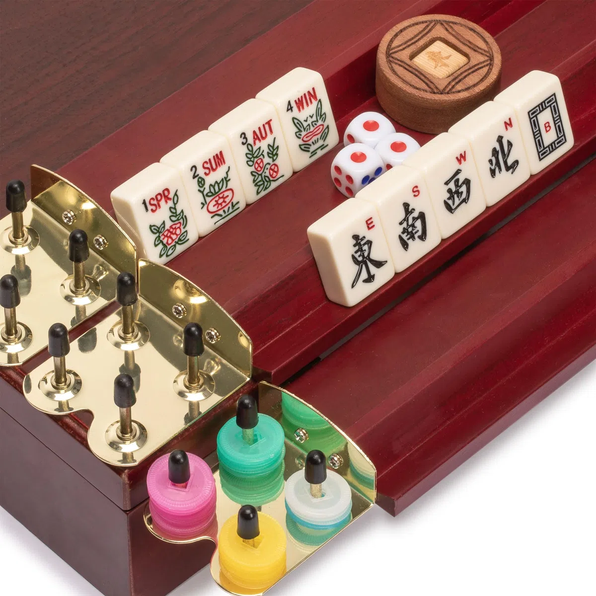 Yellow Mountain Imports Set di Mahjong Americano Il Classico 166 Tessere Custodia in Impiallacciatura di Palissandro Vintage