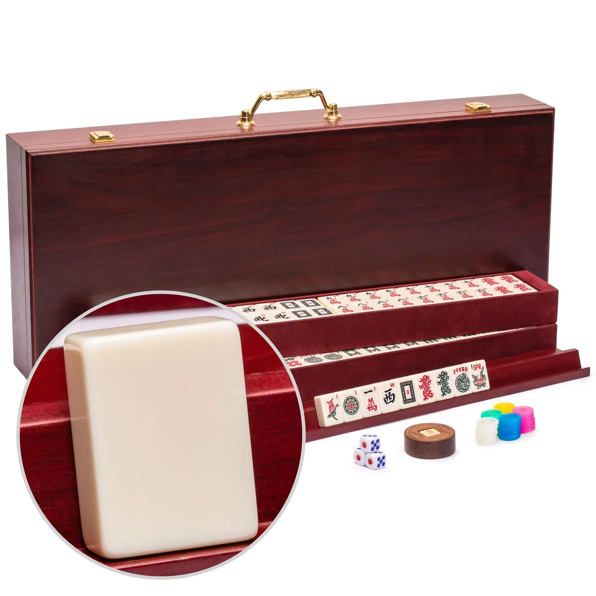 Yellow Mountain Imports Set di Mahjong Americano Il Classico 166 Tessere Custodia in Impiallacciatura di Palissandro Vintage
