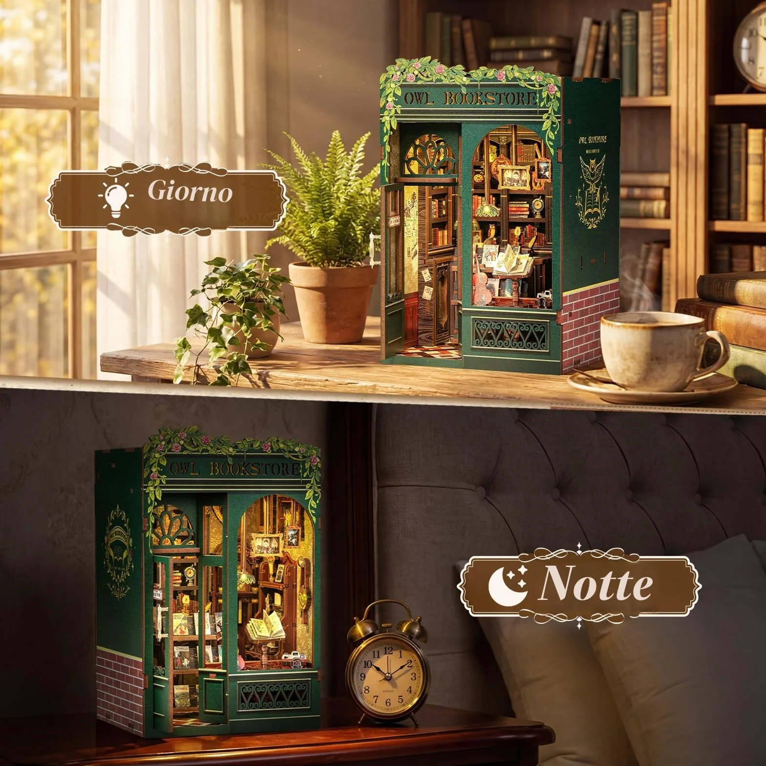 CUTEBEE Book Nook Kit - Casa Bambole in Miniatura da Costruire, Own Bookstore Booknook Puzzle in Legno 3D, Set Creativo per la Decorazione della Libreria, Regali per Familiari e Amici