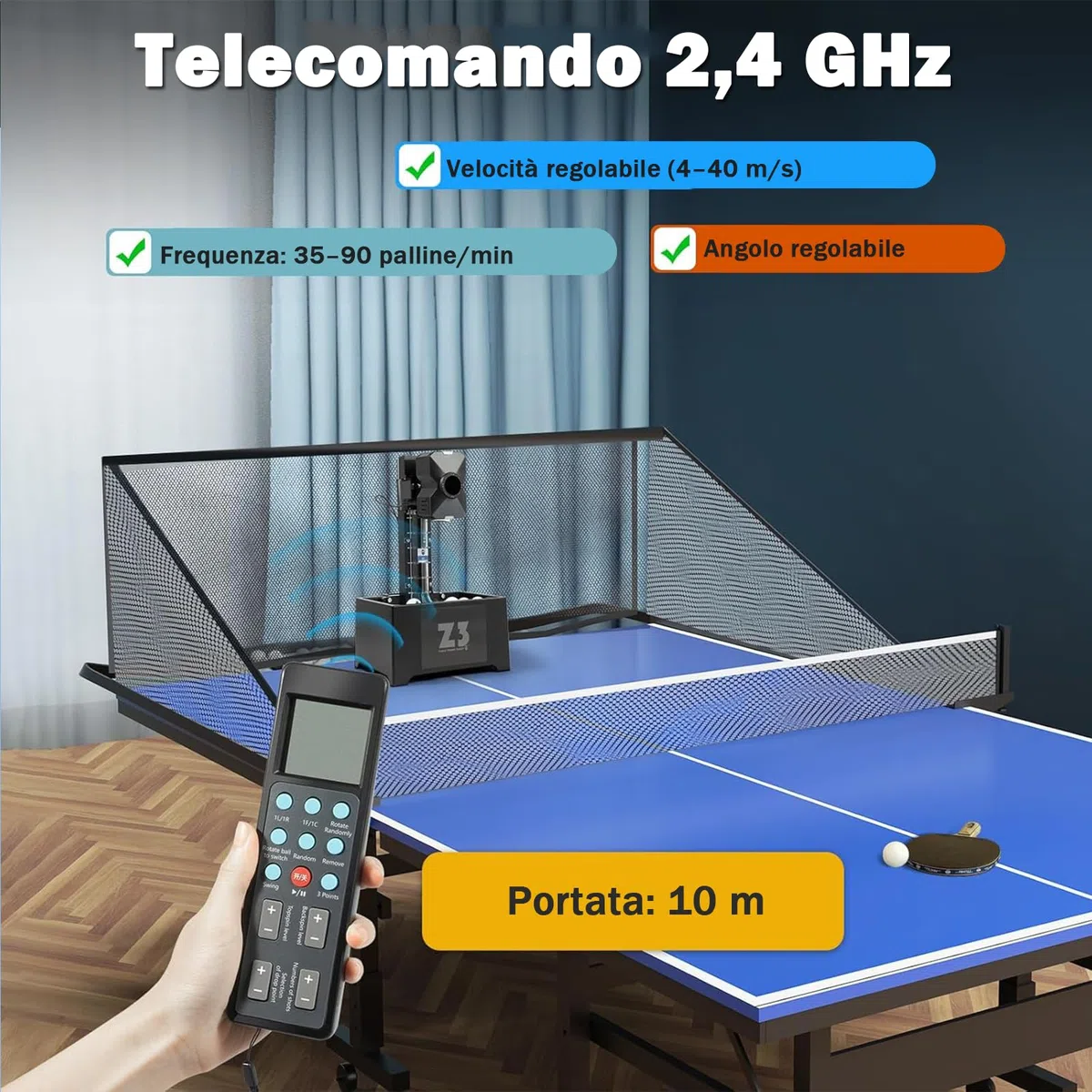 OUKANING Robot da Ping Pong - Macchina Automatica per Allenamento, 10 Modalità, Velocità 4-40m/s, Frequenza 35-90 Palline/min, Capacità 100 Palline, Rete 152x137cm – Per Scuole e Sport