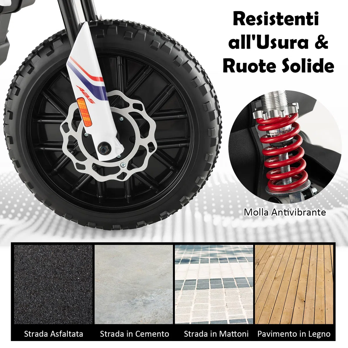 RELAX4LIFE Moto Elettrica Aprilia RX 12 V per Bambini, con Rotelle Ausiliarie, 5,5-6 km/h, Luci,Musica,Fari, Carico 30 KG, per Bambini 3-8 Anni