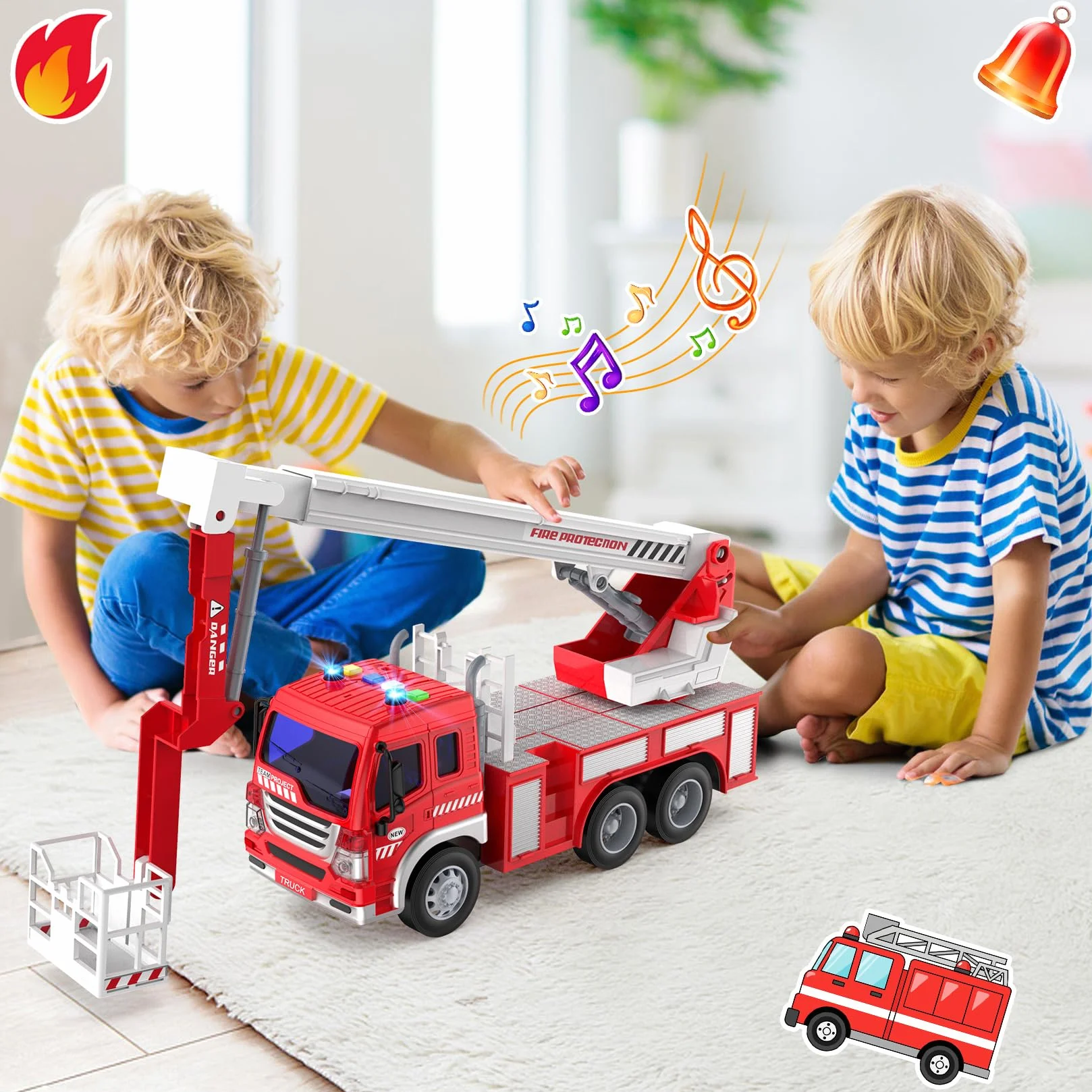 GizmoVine Camion Pompieri Giocattolo, Grande Macchina Modellini, Autopompa dei Vigili del Fuoco con Luci e Suoni, Pompiere Giocattoli, Rossa Macchinine Bambino, Regalo Bambini 3 4 5 6 7 8 Anni