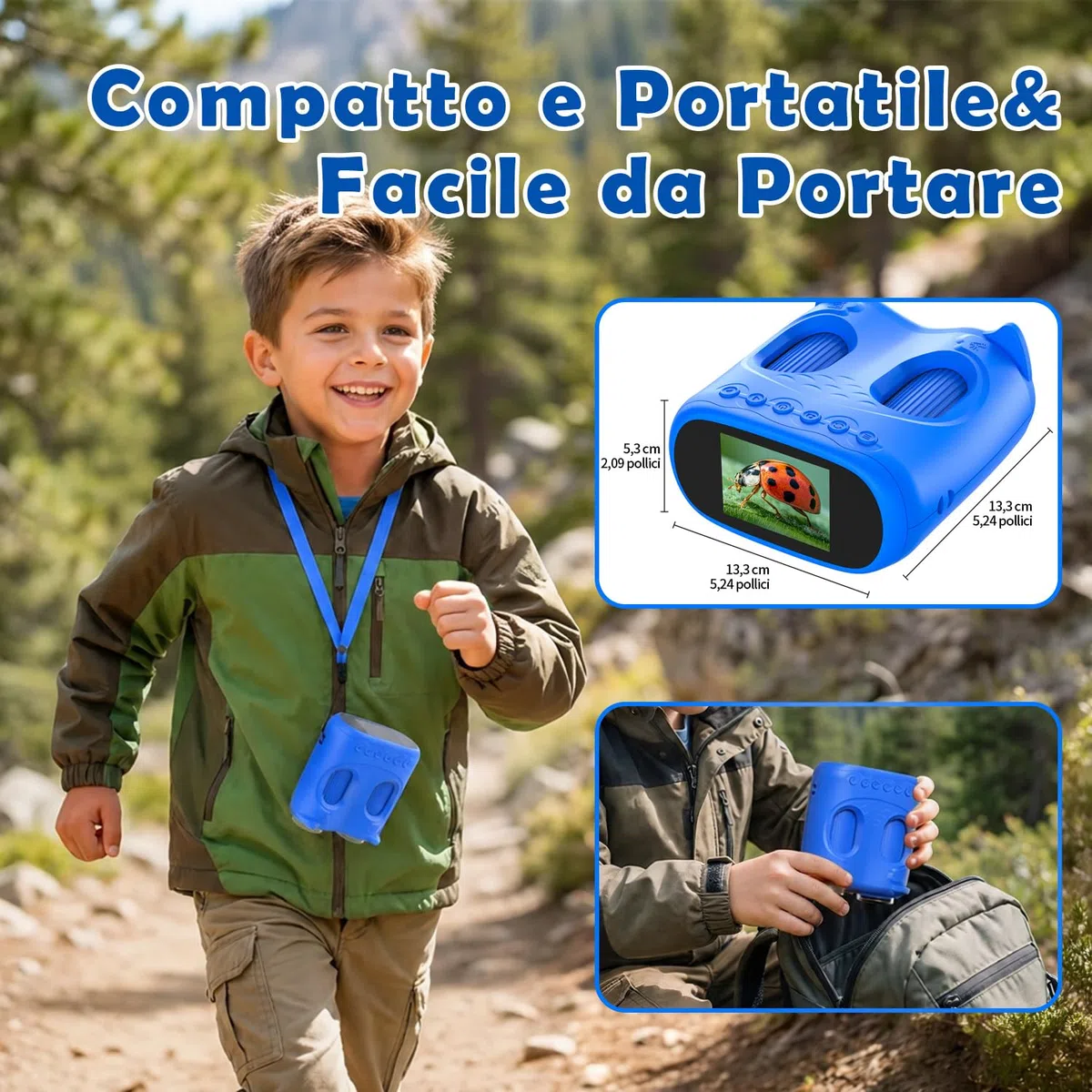 Microscopio Bambini 2 in 1 per Bambini e Binocolo, HD IPS da 2,0", 1000x, 8 LED, 1080P, Microscopi Adatti a Bambini e Bambine dai 3 Anni in Su, Blu