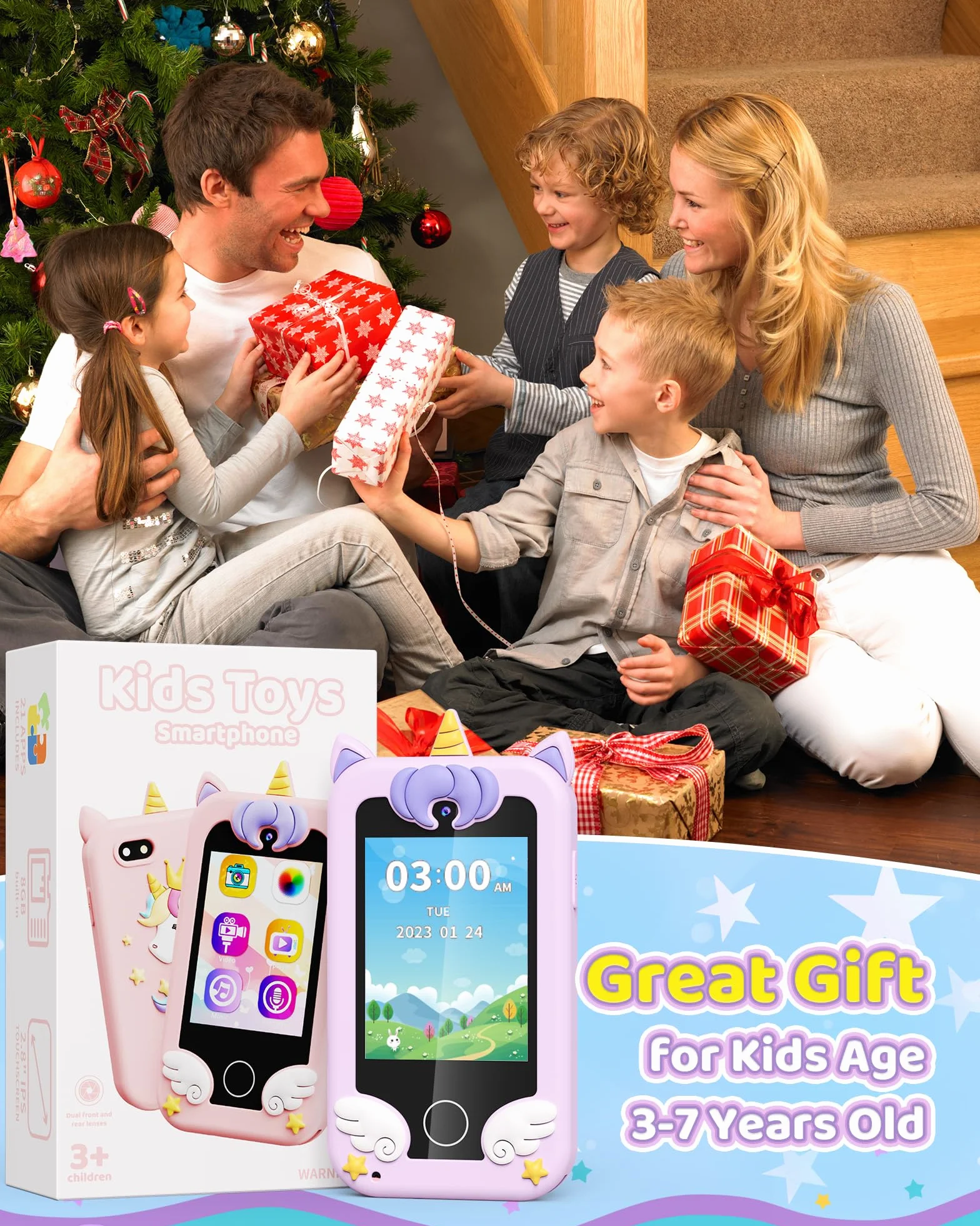 Telefono Giocattolo per Bambini, Regali a Tema Unicorno per Bambini e Bambine da 3 a 8 Anni, Smartphone con Schermo Tattile, Musica, Doppia Fotocamera e Giochi di Puzzle, Ideale per Compleanno