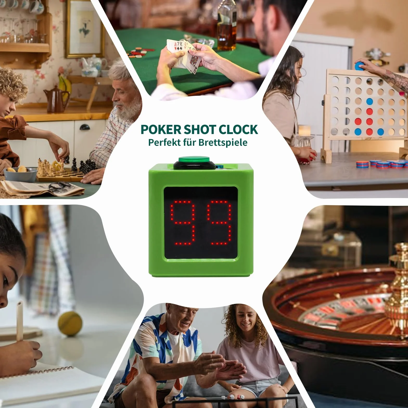 Timer da poker con conto alla rovescia 20/30 secondi personalizzato cubo 4 lati verde