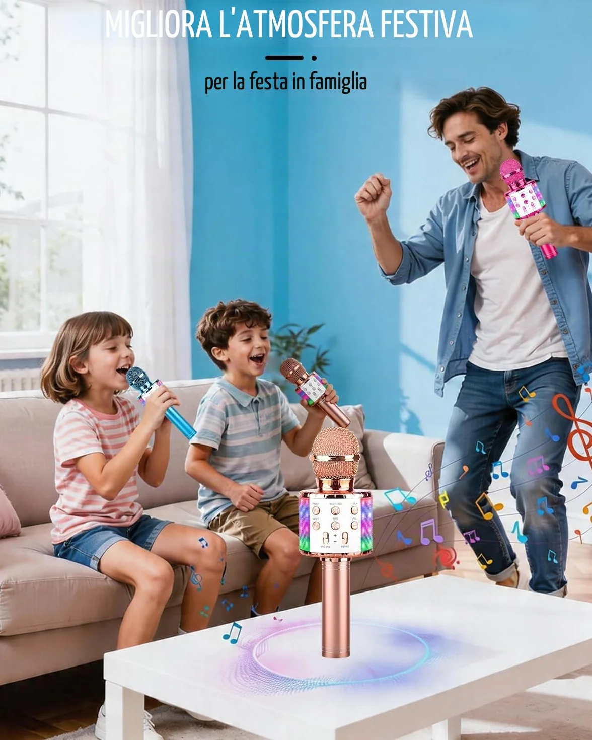 Set 2er Microfono Karaoke Bluetooth Wireless Con Luci a LED Portatili Portatili Cantanti per Altoparlanti Karaoke Giocattoli Gift per Bambini per Bambini (Con 10 Coperture Microfono Usa e Getta)