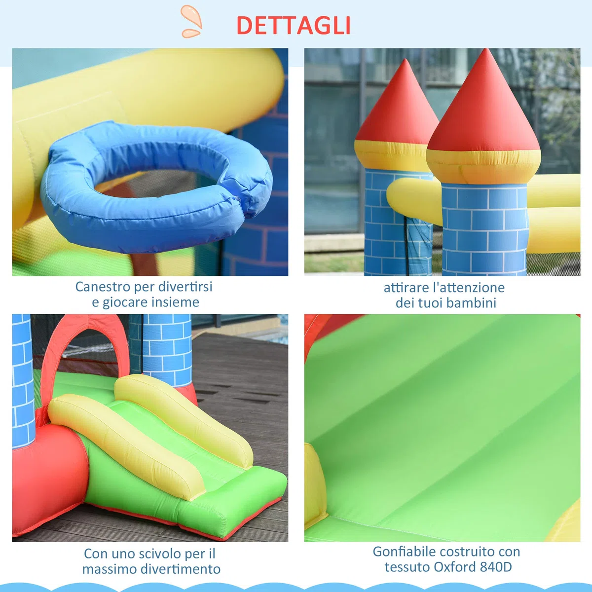 Outsunny Castello Gonfiabile Gigante e Rimbalzante per Bambini 3-8 Anni con Scivolo, Piscina e Canestro, 280cmx260cmx210cm