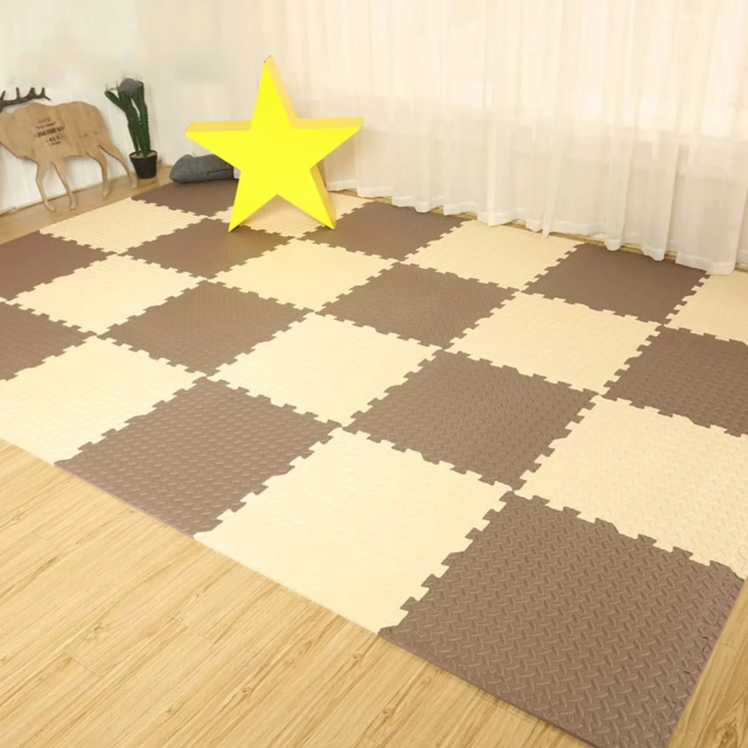 Tappeto Puzzle per Bambini 18 Pezzi in Schiuma Eva 30x30x1,2 cm Impermeabile Antiscivolo Beige Marrone
