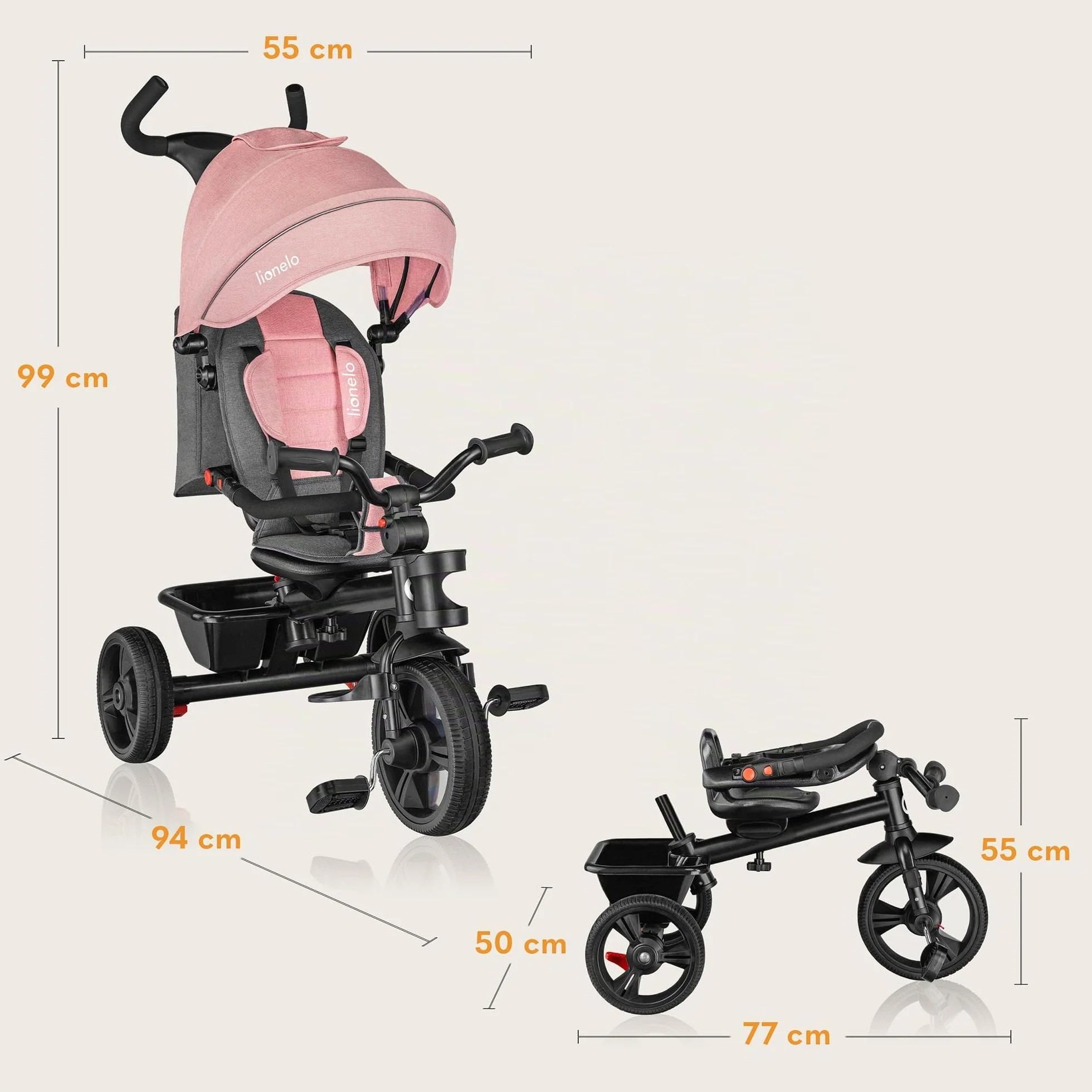Lionelo Haari 2 in 1 Triciclo bici e passeggino fino a 25kg, Pieghevole, Fronte mamma e fronte strada, Regorabile compatto con Borsa e portabibite, Cinture a 3punti Triciclo per bambini da 1 a 5 anni