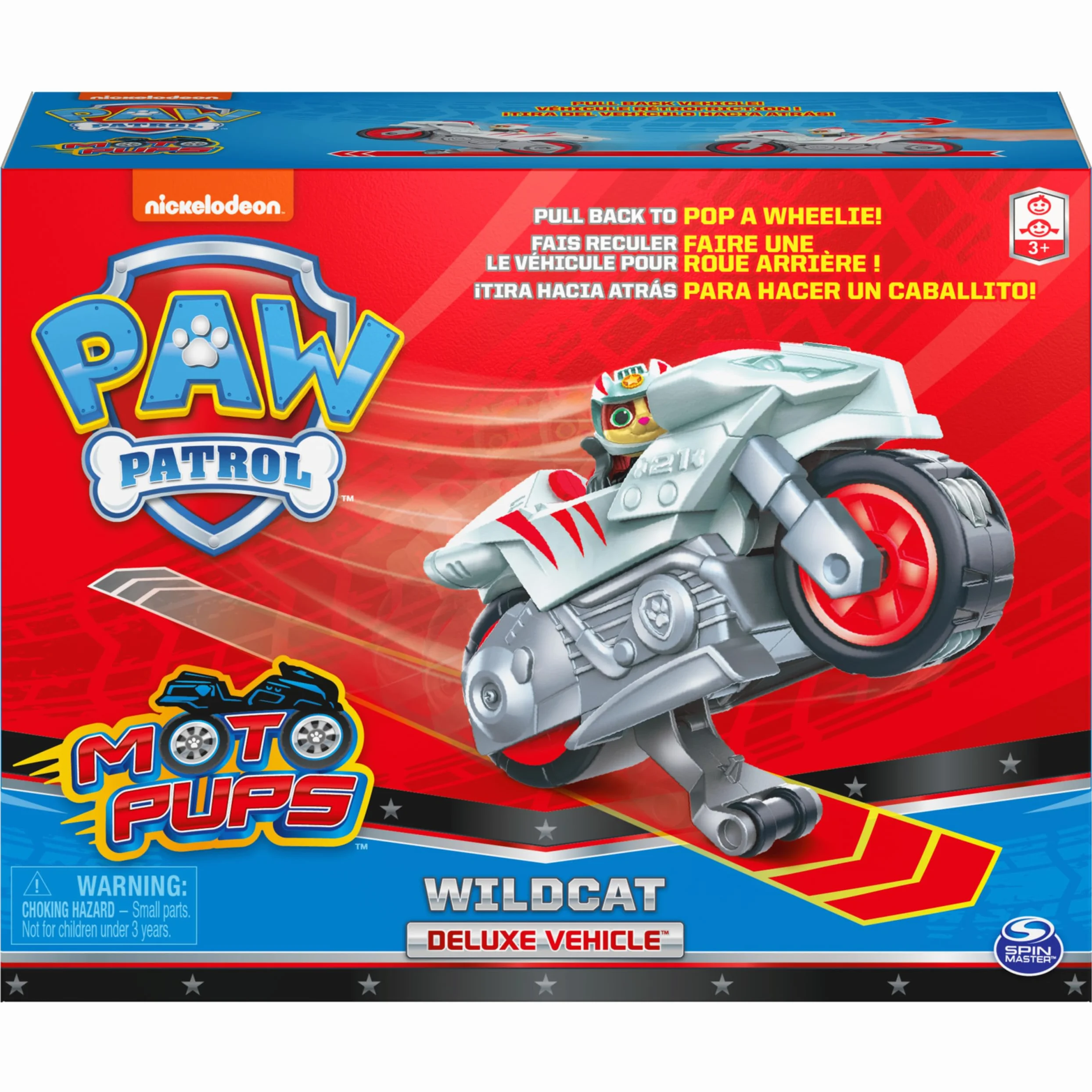 Paw Patrol Moto Pups Wildcat’s Deluxe Pull Back Motorcycle Vehicle with Wheelie Feature and Figure
